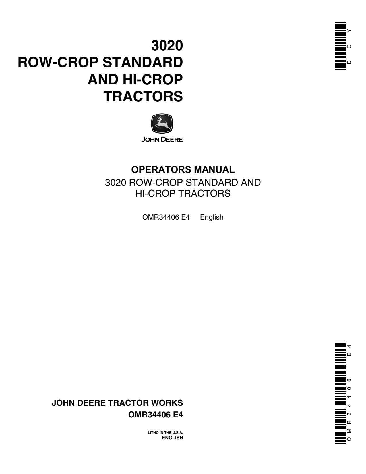John Deere 3020 Hi-crop Tractor Operator Manual OMR34406 1 John Deere 3020 Hi-crop Tractor Operator Manual OMR34406