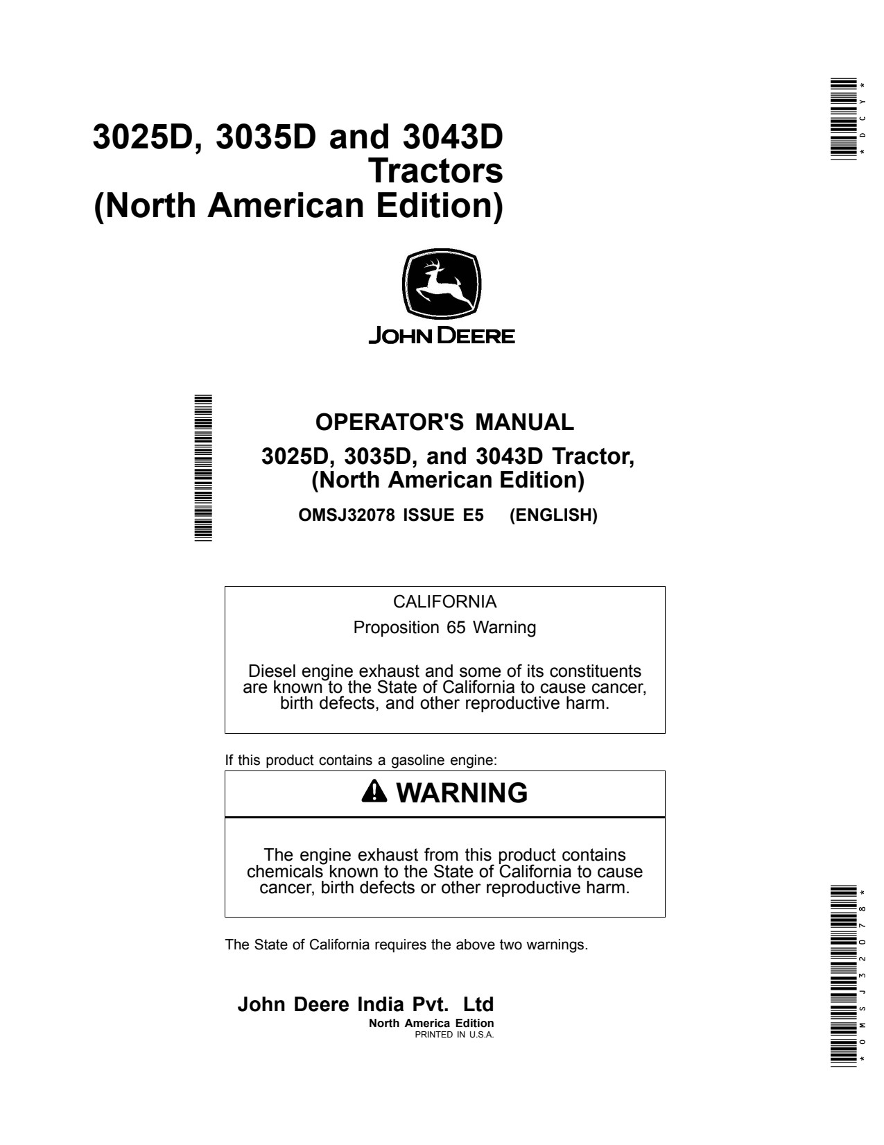 John Deere 3025D 3035D 3043D Tractor Operator Manual OMSJ32078 1 John Deere 3025D 3035D 3043D Tractor Operator Manual OMSJ32078