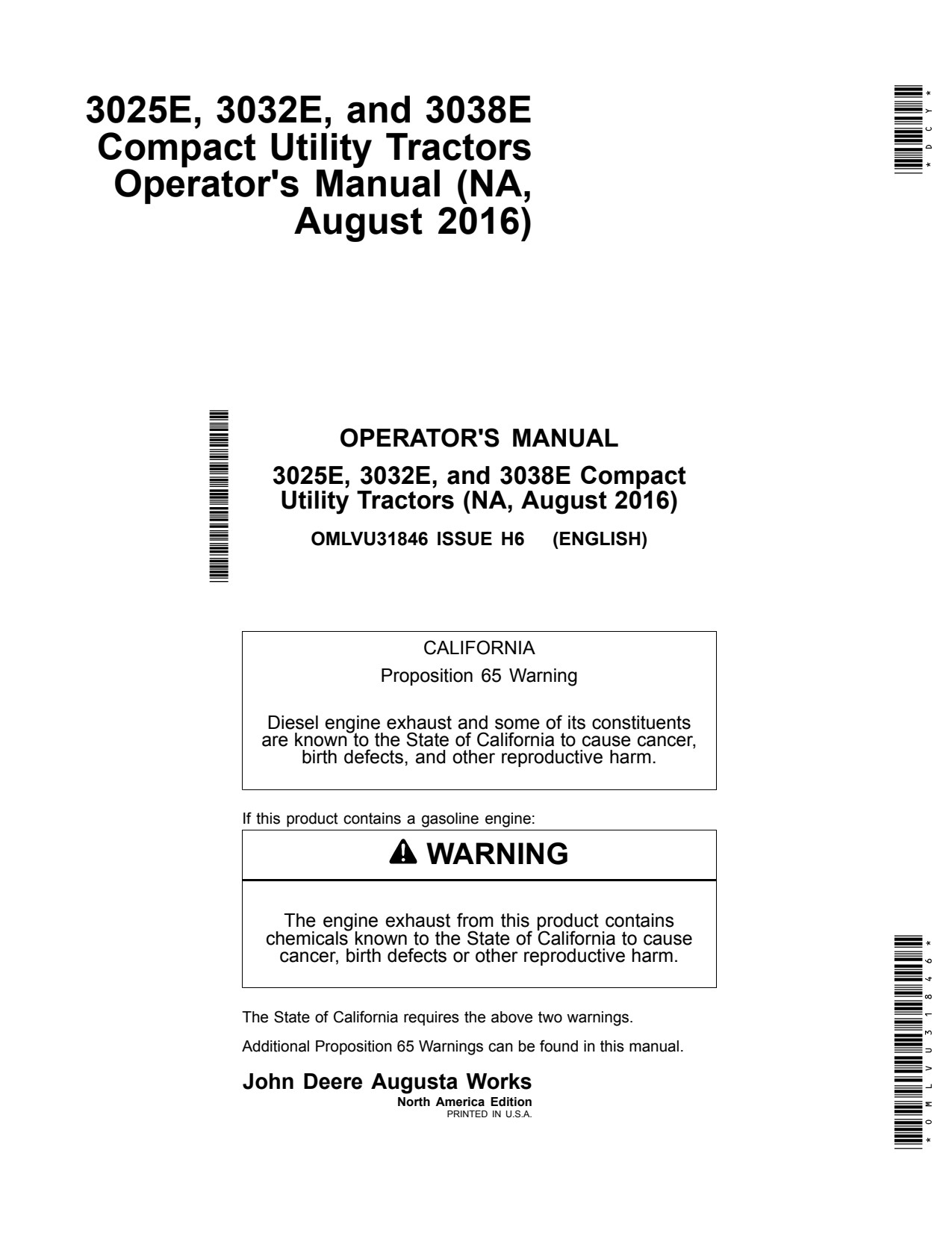 John Deere 3025E 3032E 3038E Compact Utility Tractor Operator Manual OMLVU31846 1 John Deere 3025E 3032E 3038E Compact Utility Tractor Operator Manual OMLVU31846