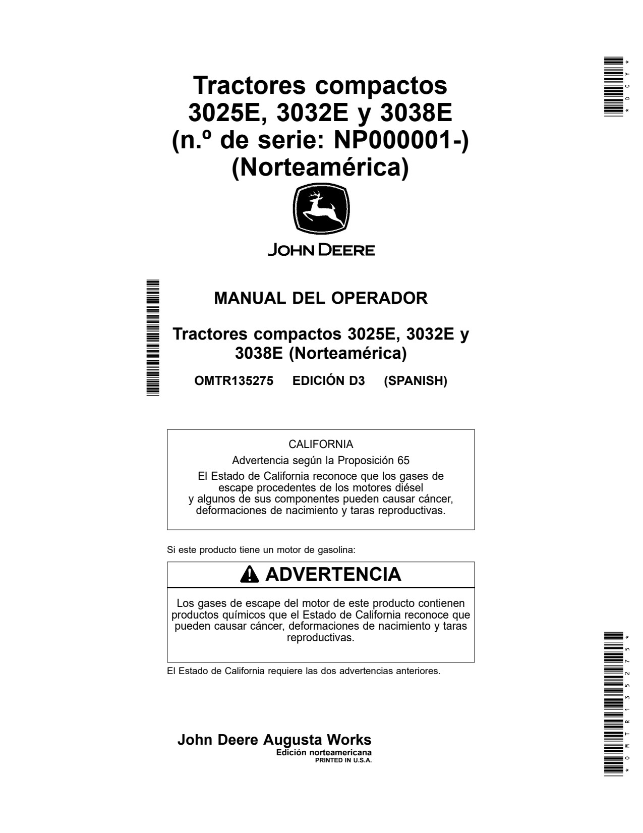 John Deere 3025E 3038E 3032E Compact Utility Tractor Operator Manual OMTR135275 ES 1 John Deere 3025E 3038E 3032E Compact Utility Tractor Operator Manual OMTR135275 ES