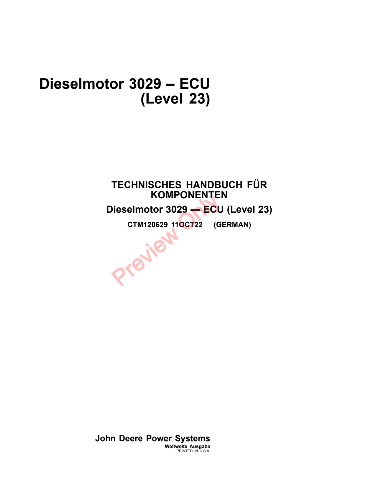 John Deere 3029 2.9L 23 Diesel Engine Component Technical Manual CTM120629 DE