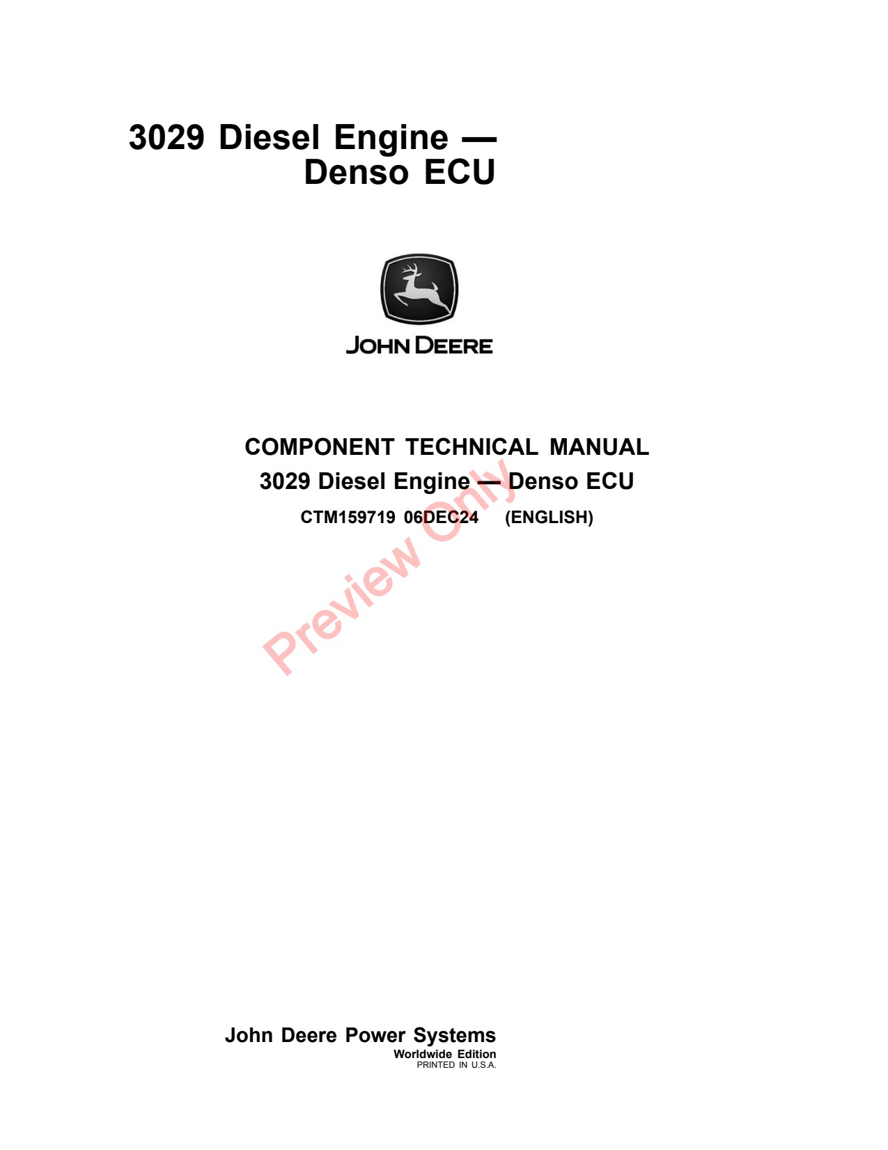 John Deere 3029 3029HPY110 Diesel Engine Component Technical Manual CTM159719 1 John Deere 3029 3029HPY110 Diesel Engine Component Technical Manual CTM159719