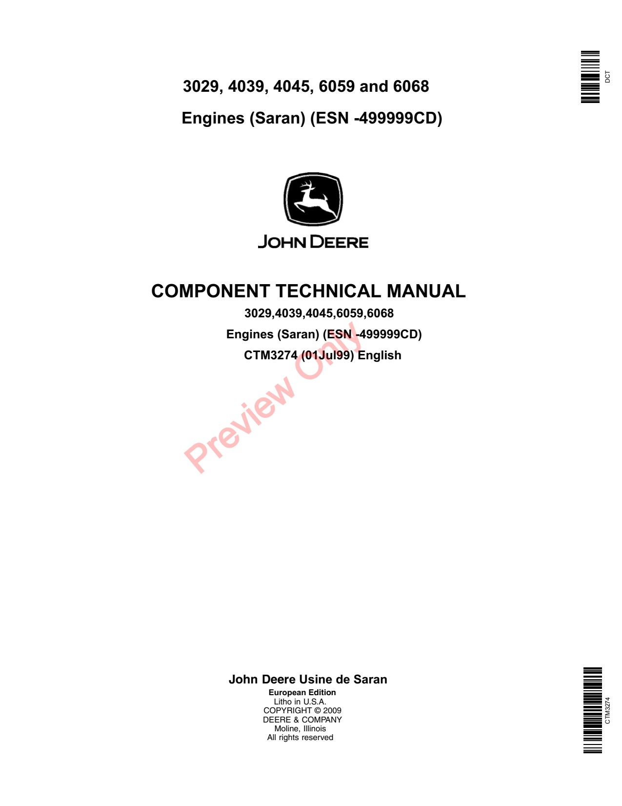 John Deere 3029 4039 4045 6059 6068 Engine Component Technical Manual CTM3274 1 John Deere 3029 4039 4045 6059 6068 Engine Component Technical Manual CTM3274