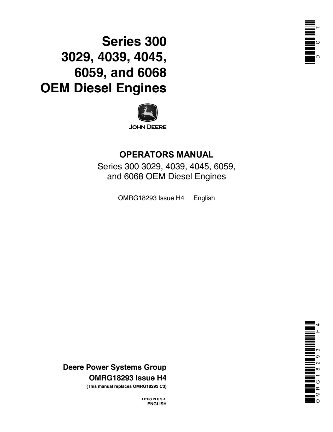 John Deere 3029 4045 6068 4039 6059 OEM Diesel Engine Operator Manual OMRG18293 1 John Deere 3029 4045 6068 4039 6059 OEM Diesel Engine Operator Manual OMRG18293
