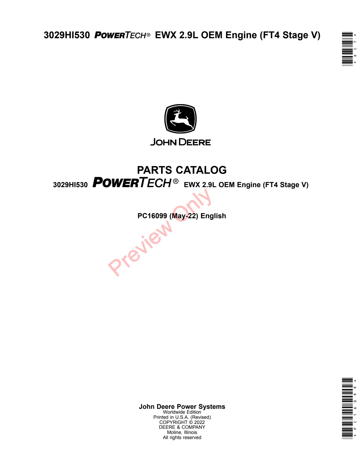 John Deere 3029HI530 9L FT4 OEM Engine Parts Catalog PC16099 1 John Deere 3029HI530 9L FT4 OEM Engine Parts Catalog PC16099