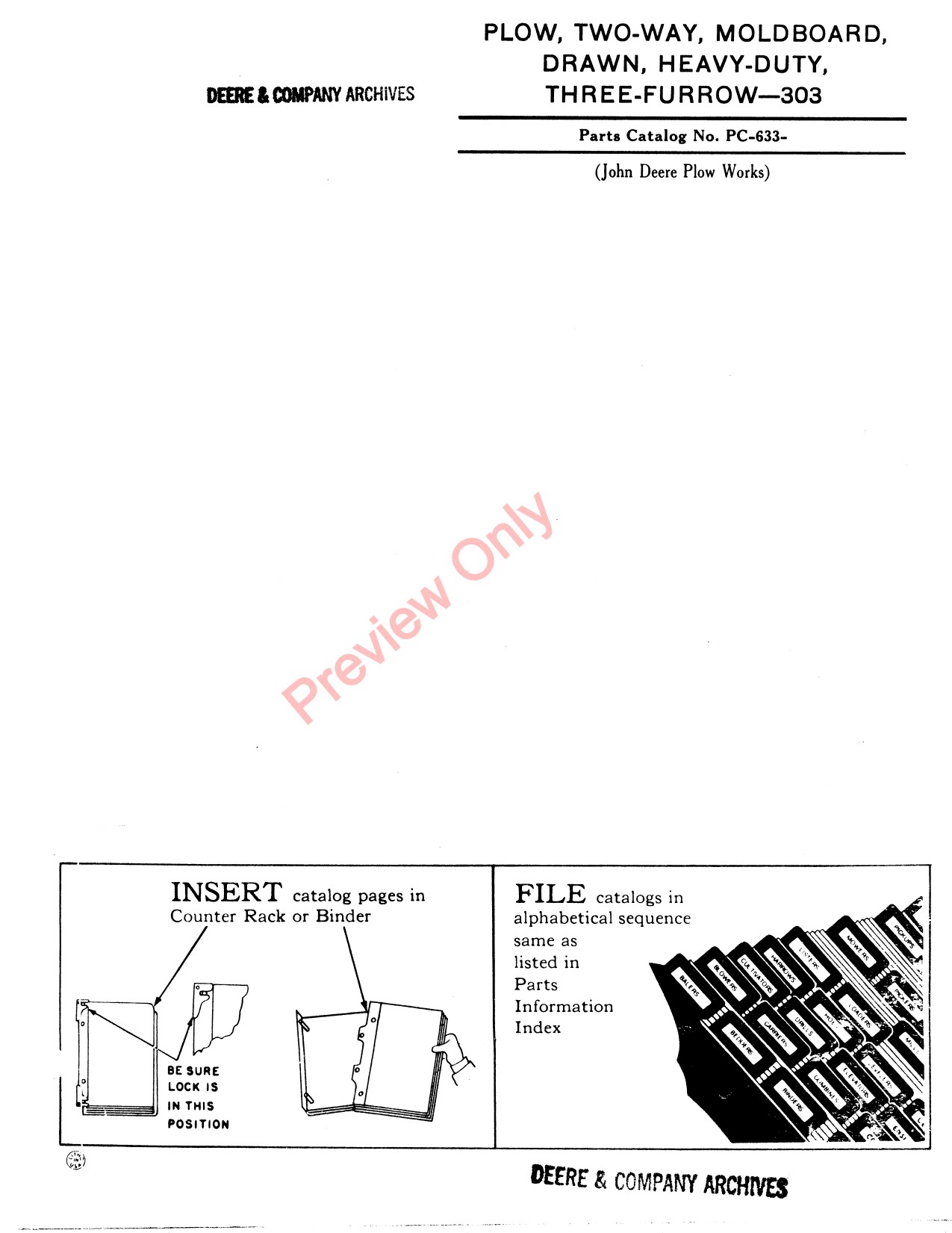 John Deere 303 Drawn Moldboard Plow Parts Catalog PC633 1 John Deere 303 Drawn Moldboard Plow Parts Catalog PC633