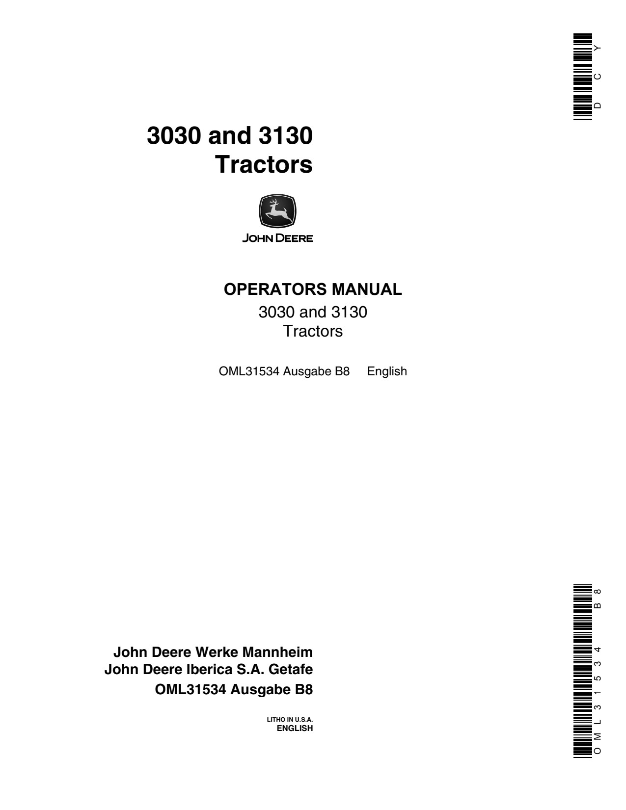 John Deere 3030 3130 OML30986 Tractor Operator Manual OML31534 1 John Deere 3030 3130 OML30986 Tractor Operator Manual OML31534