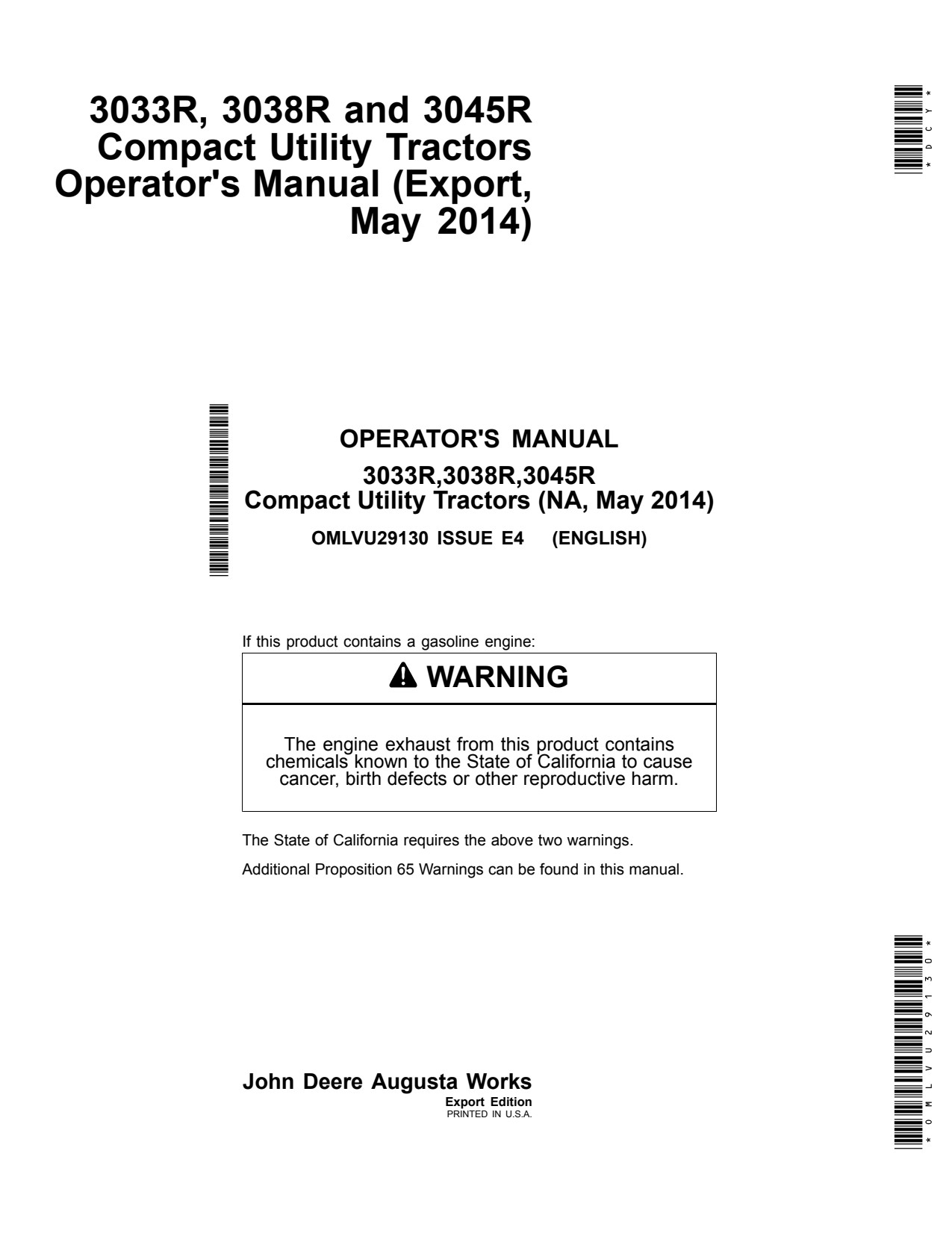 John Deere 3033R 3038R 3045R Compact Utility Tractor Operator Manual OMLVU29130 1 John Deere 3033R 3038R 3045R Compact Utility Tractor Operator Manual OMLVU29130