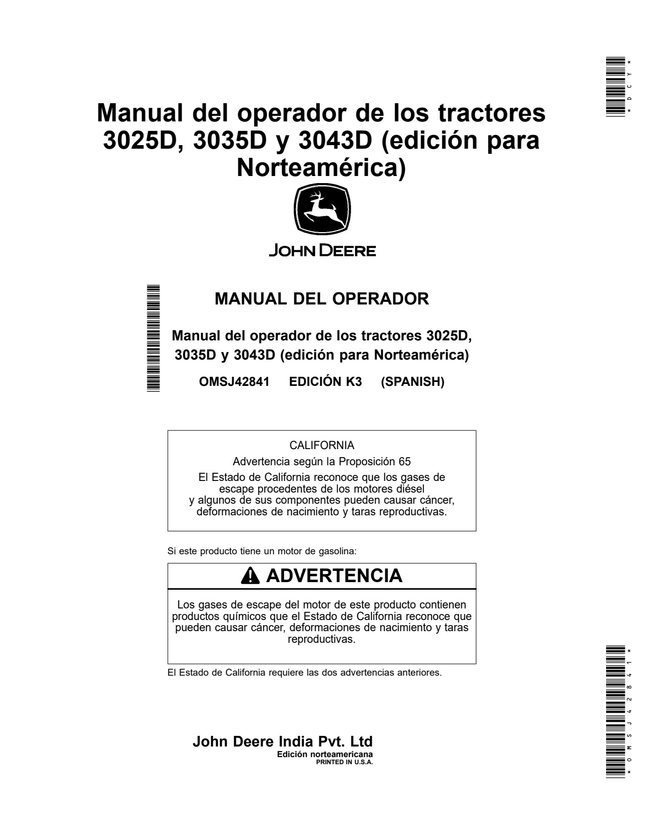 John Deere 3035D 3025D 3043D Tractor Operator Manual OMSJ42841 ES 1 John Deere 3035D 3025D 3043D Tractor Operator Manual OMSJ42841 ES