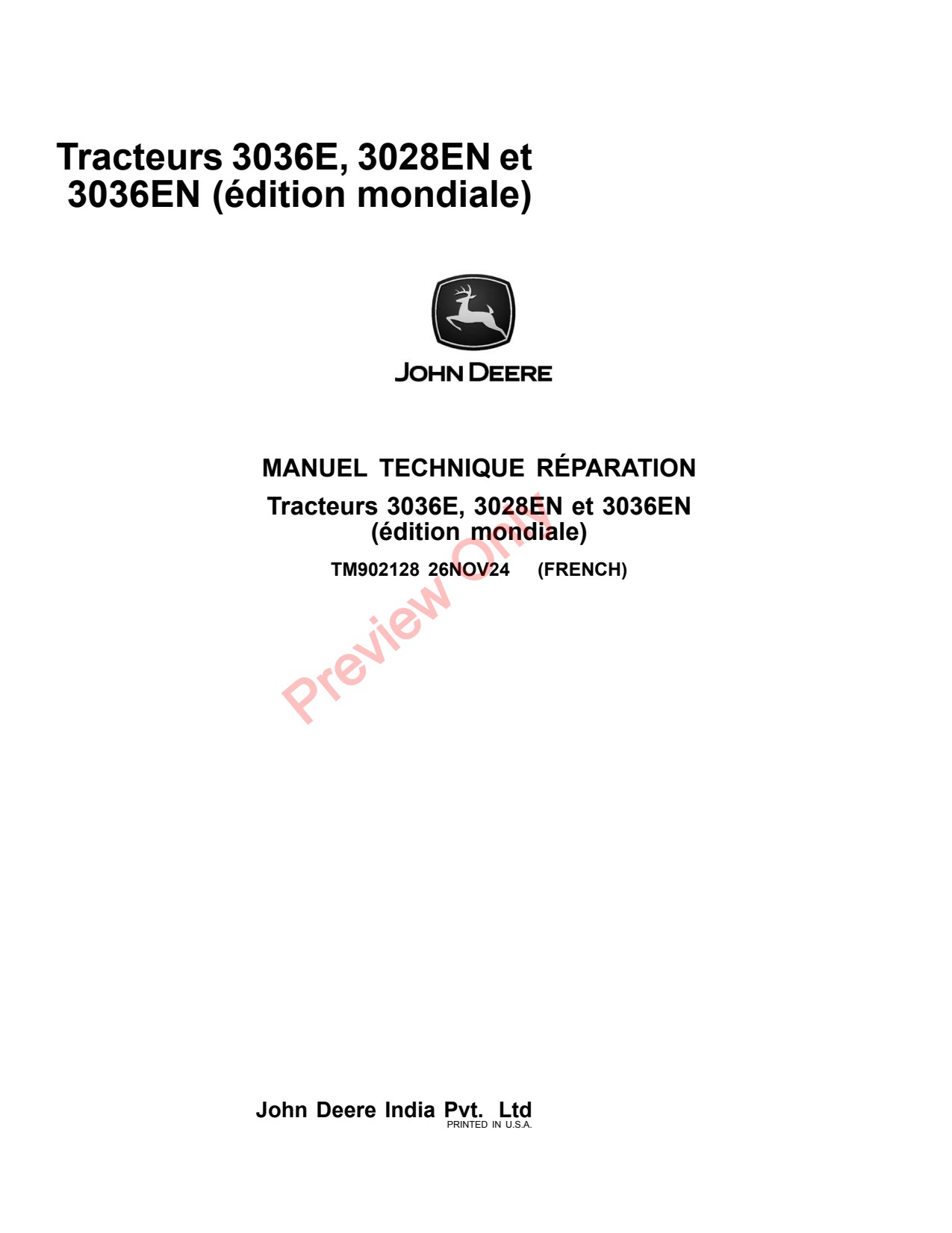 John Deere 3036E 3036EN 3028EN 3041E Tractor Technical Manual TM902128 FR 1 John Deere 3036E 3036EN 3028EN 3041E Tractor Technical Manual TM902128 FR