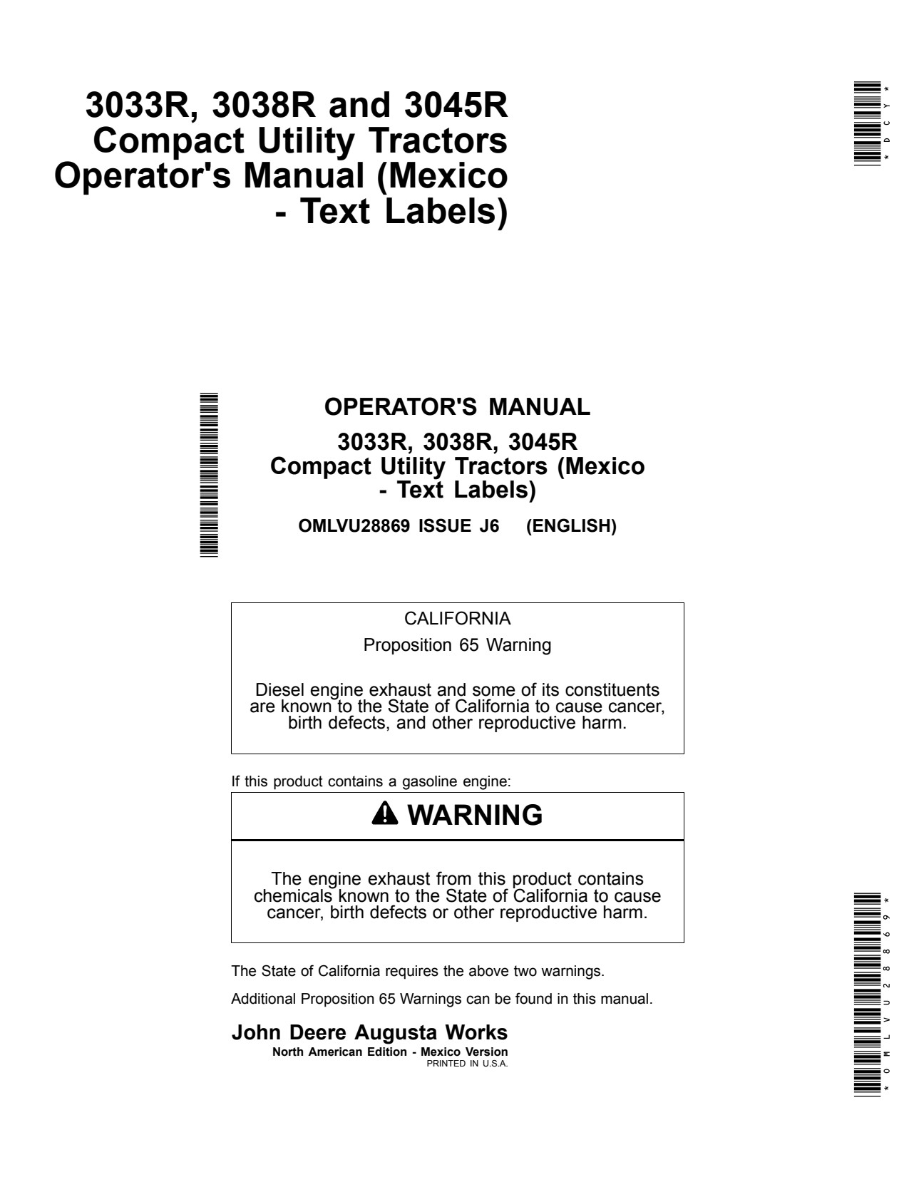 John Deere 3045R 3038R 3033R Compact Utility Tractor Operator Manual OMLVU28869 1 John Deere 3045R 3038R 3033R Compact Utility Tractor Operator Manual OMLVU28869
