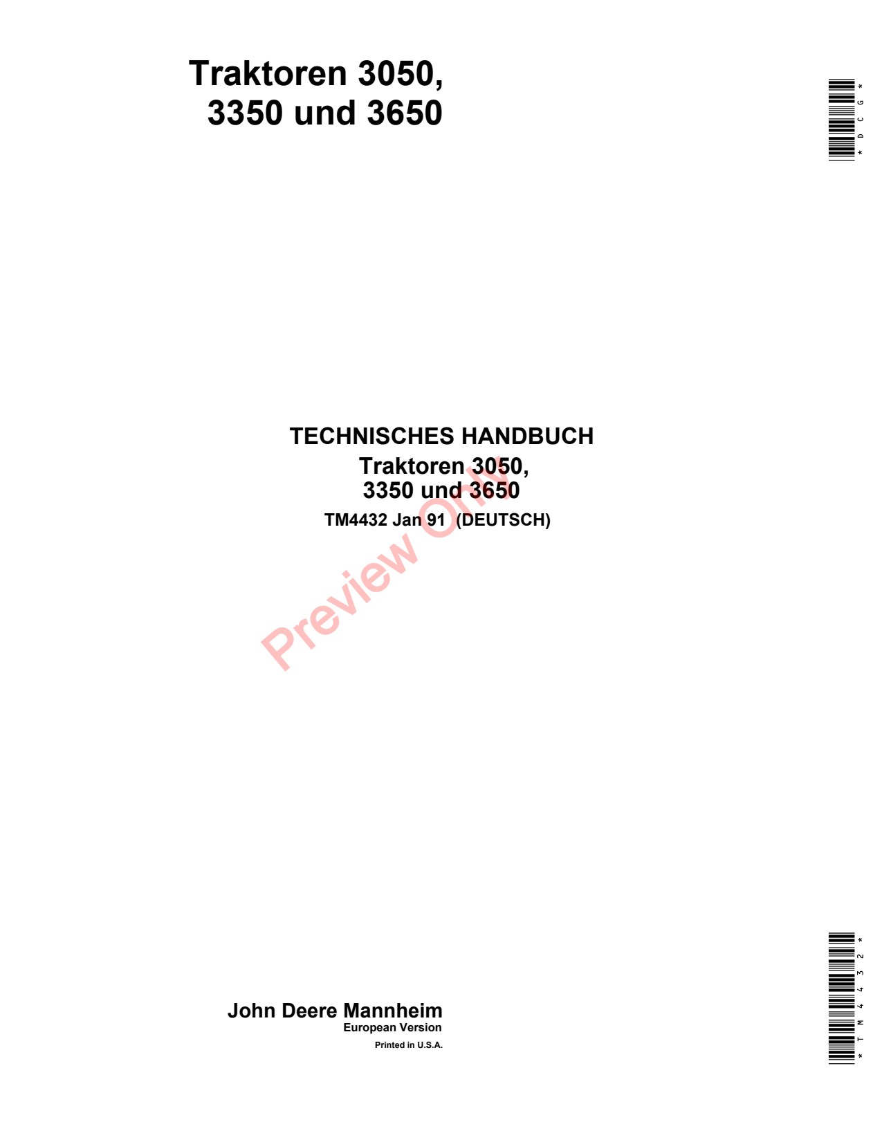 John Deere 3050 to 3650 Tractor Technical Manual TM4432 DE 1 John Deere 3050 to 3650 Tractor Technical Manual TM4432 DE