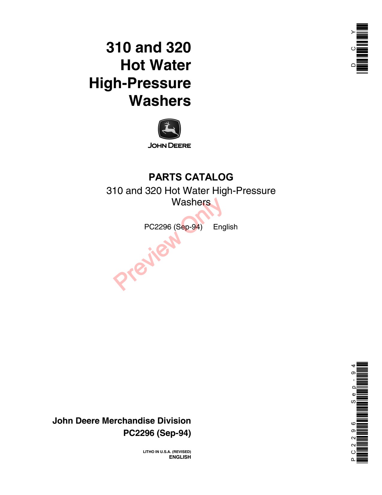 John Deere 310 320 Water High-Pressure Washer Parts Catalog PC2296 1 John Deere 310 320 Water High-Pressure Washer Parts Catalog PC2296