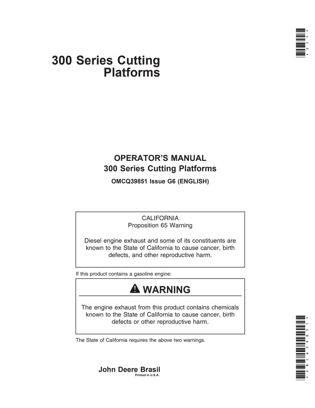 John Deere 312 to 316 319 323 Header Platform Operator Manual OMCQ39851 1 John Deere 312 to 316 319 323 Header Platform Operator Manual OMCQ39851