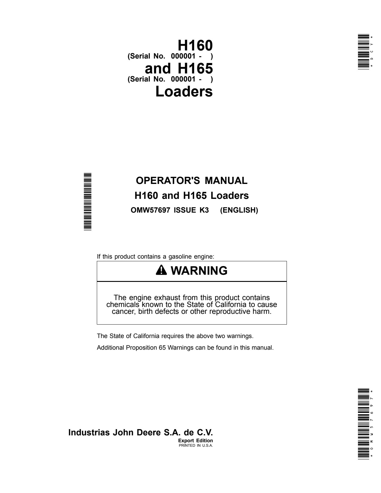 John Deere 3120 to 3720 3033R 3038R 3039R 3045R 3046R H160 H165 Loader Operator Manual OMW57697 1 John Deere 3120 to 3720 3033R 3038R 3039R 3045R 3046R H160 H165 Loader Operator Manual OMW57697