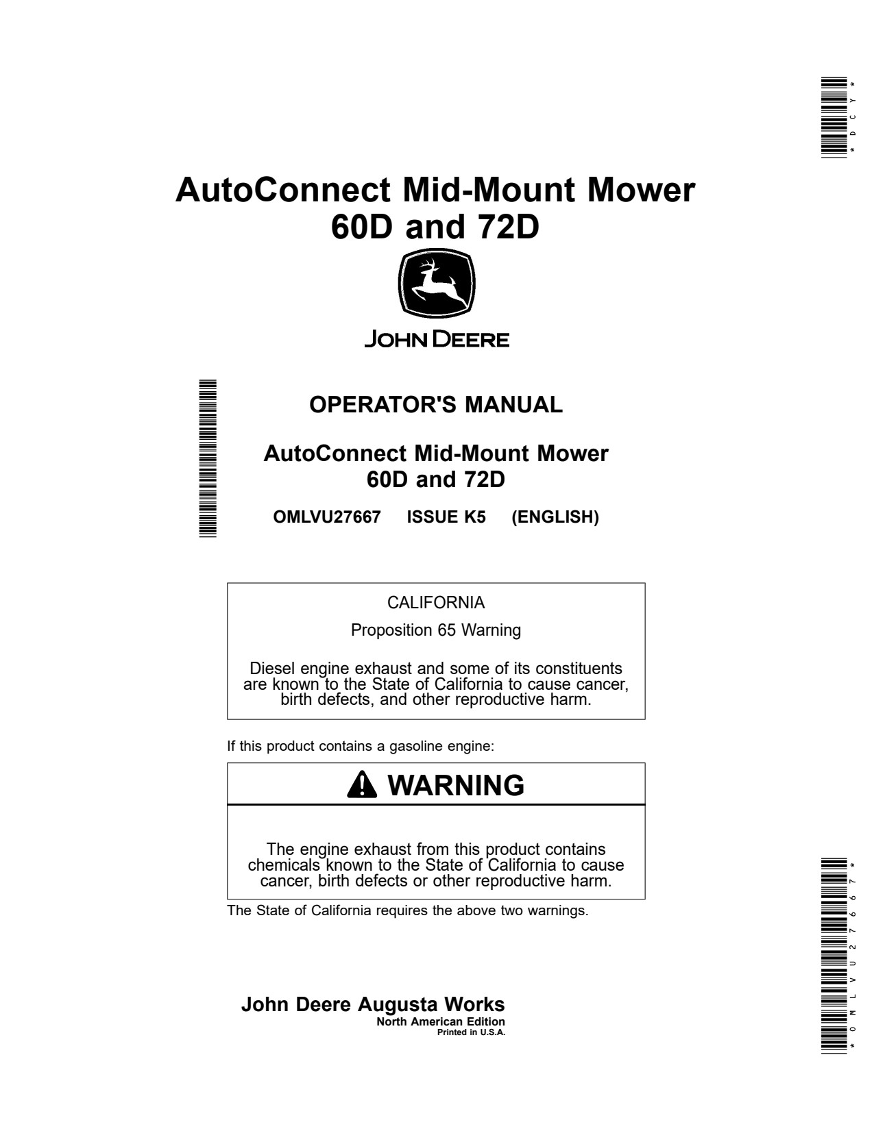 John Deere 3120 to 3720 72 Inch 60D AutoConnect 72D 3033R 3038R 3039R 3045R 3046R Mid-mount Mower Operator Manual OMLVU27667 1 John Deere 3120 to 3720 72 Inch 60D AutoConnect 72D 3033R 3038R 3039R 3045R 3046R Mid-mount Mower Operator Manual OMLVU27667