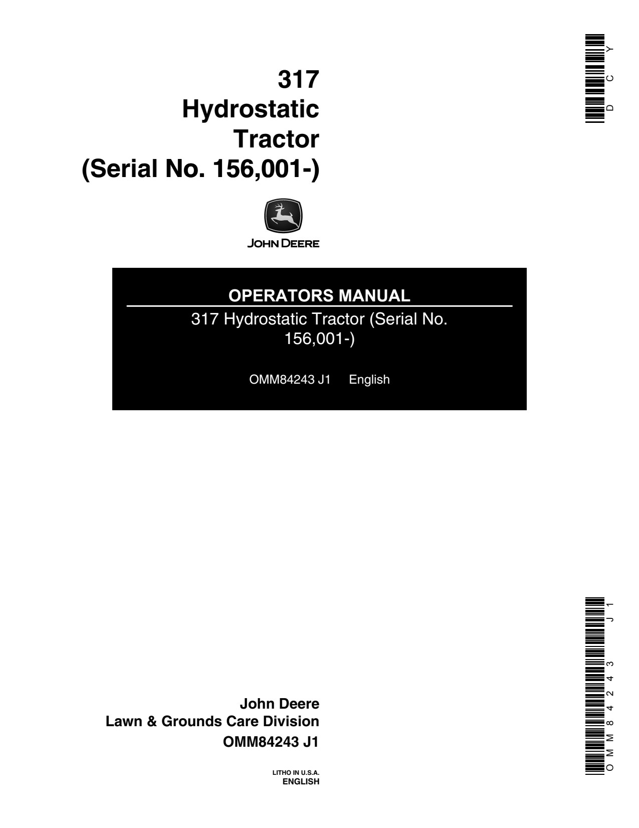 John Deere 317 Hydrostatic Tractor Operator Manual OMM84243 1 John Deere 317 Hydrostatic Tractor Operator Manual OMM84243