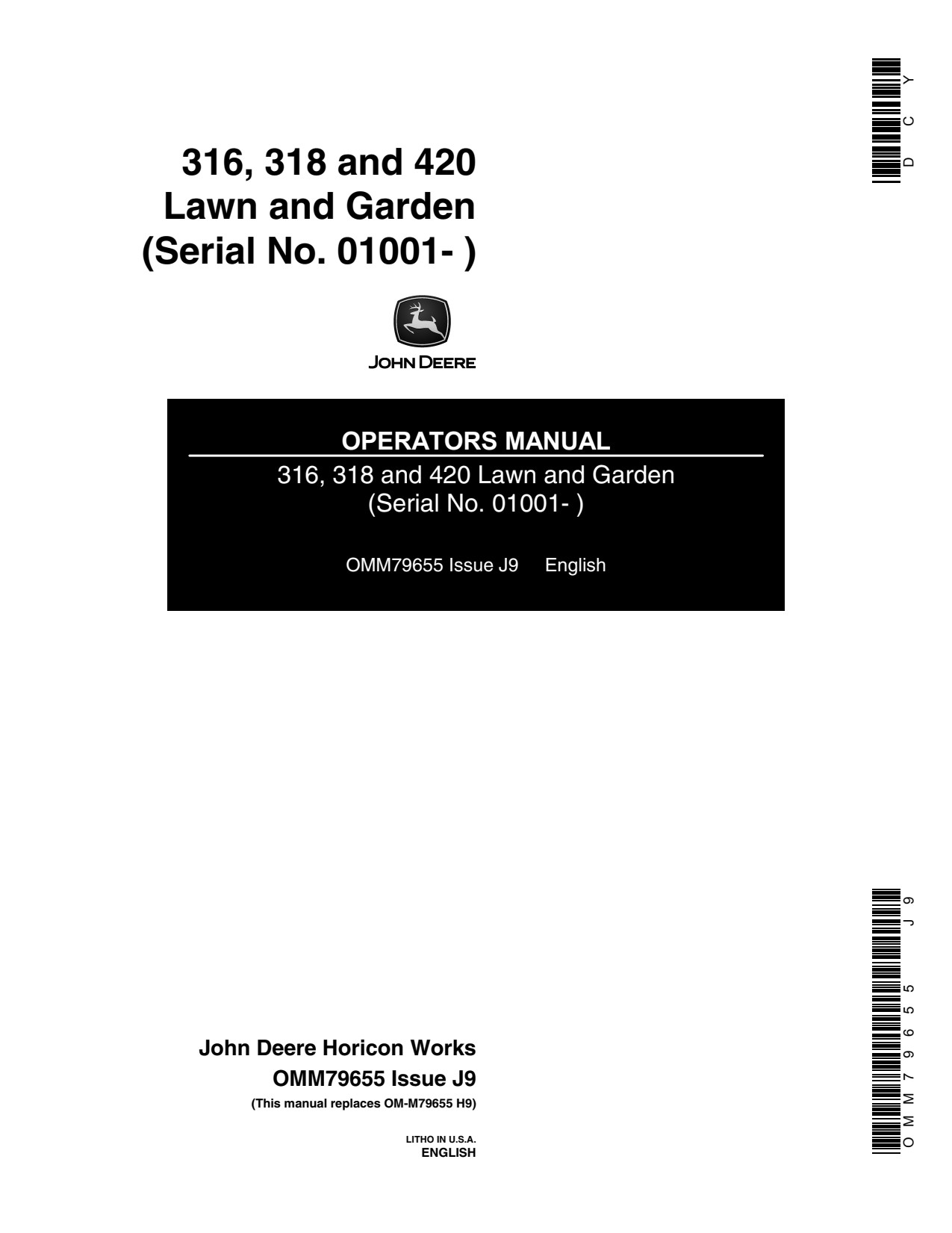 John Deere 318 420 316 Garden Tractor Operator Manual OMM79655 1 John Deere 318 420 316 Garden Tractor Operator Manual OMM79655