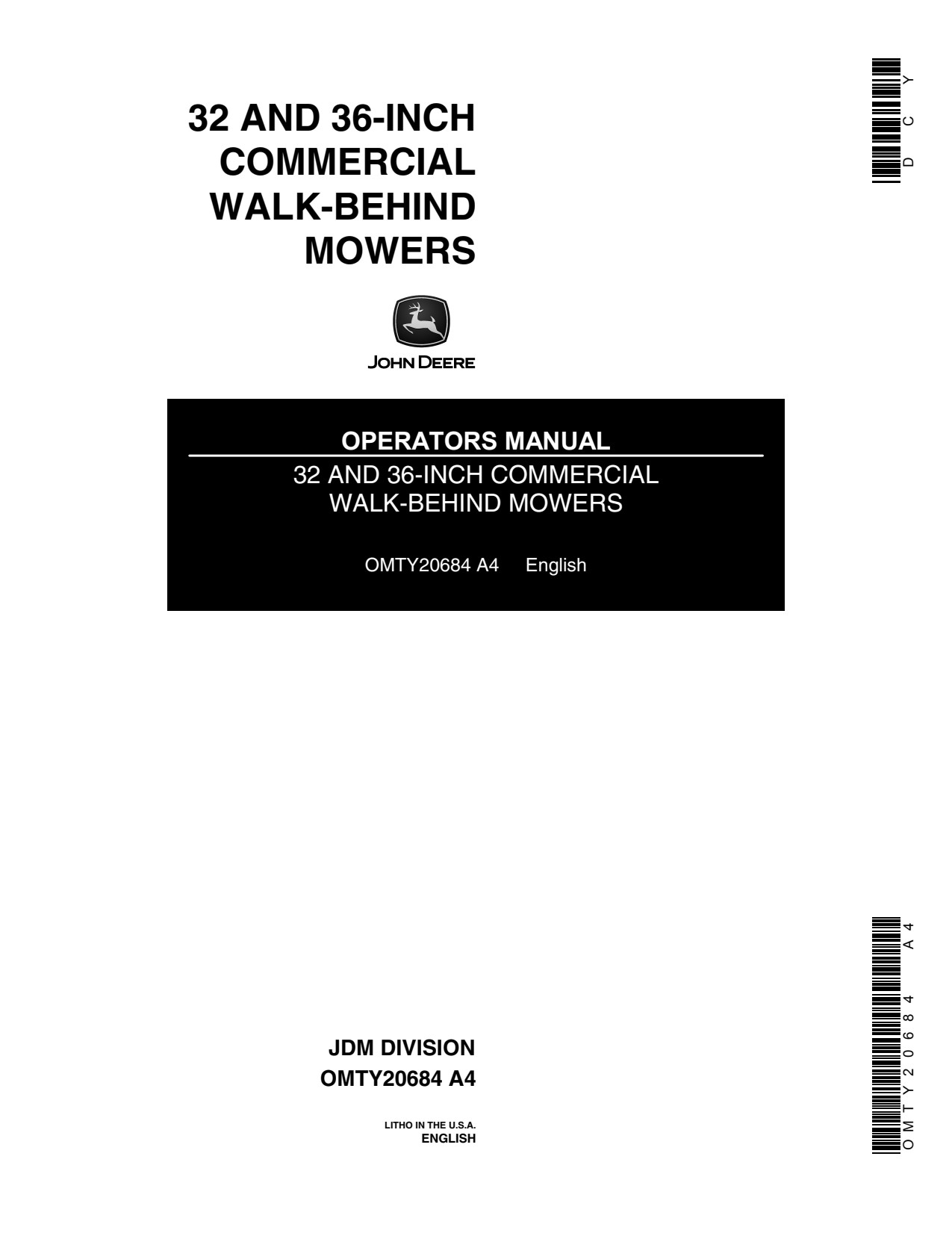John Deere 32 Inch 36 Commercial Walk-Behind Mower Operator Manual OMTY20684 1 John Deere 32 Inch 36 Commercial Walk-Behind Mower Operator Manual OMTY20684