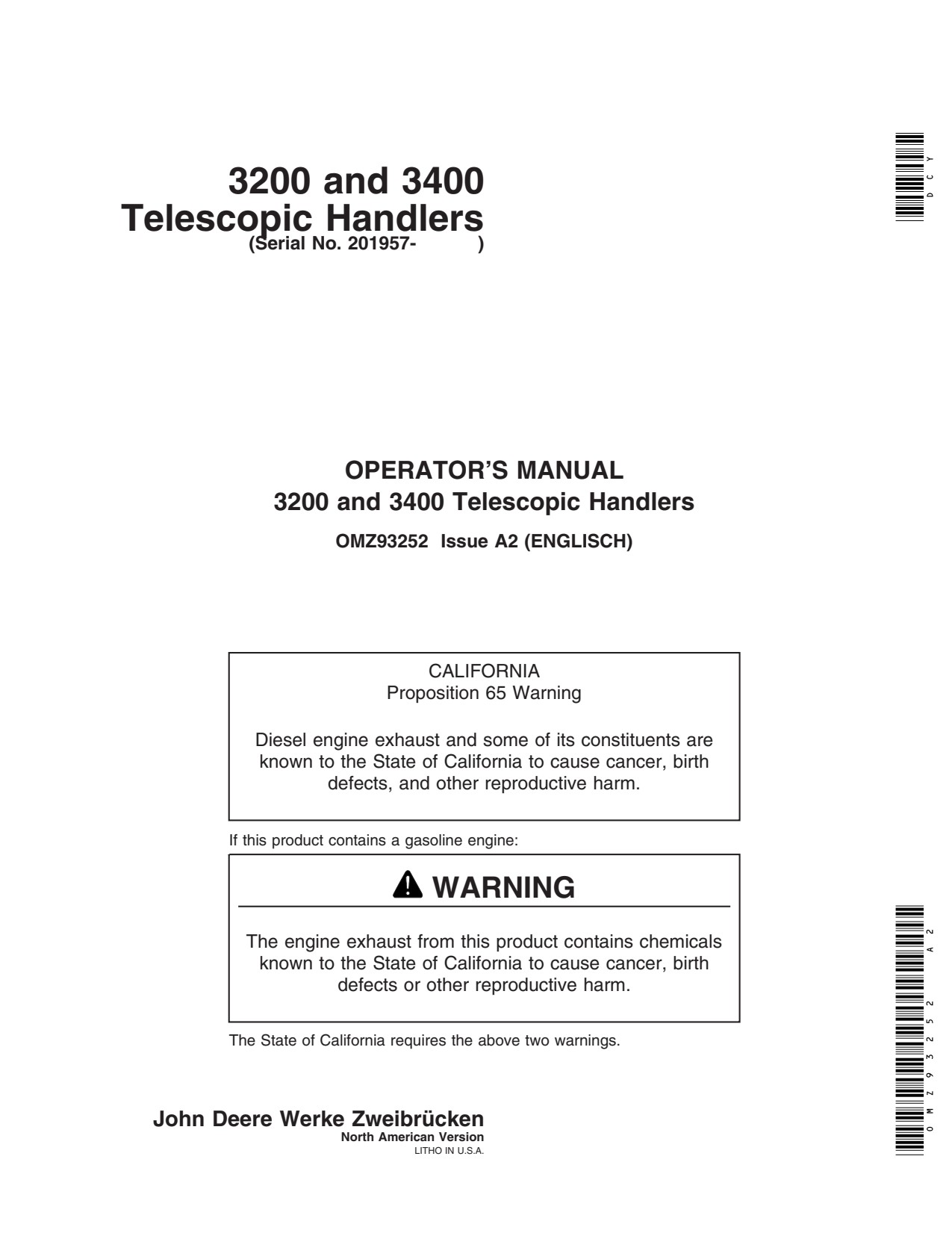 John Deere 3200 3400 Rigid Telehandler Operator Manual OMZ93252 1 John Deere 3200 3400 Rigid Telehandler Operator Manual OMZ93252