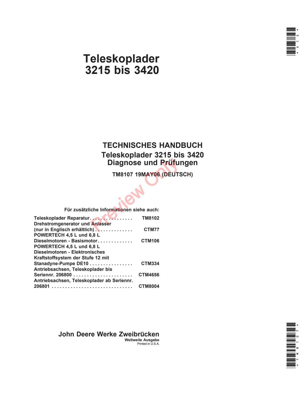John Deere 3215 3220 3415 3420 Telehandler Diagnostic Technical Manual TM8107 DE 1 John Deere 3215 3220 3415 3420 Telehandler Diagnostic Technical Manual TM8107 DE