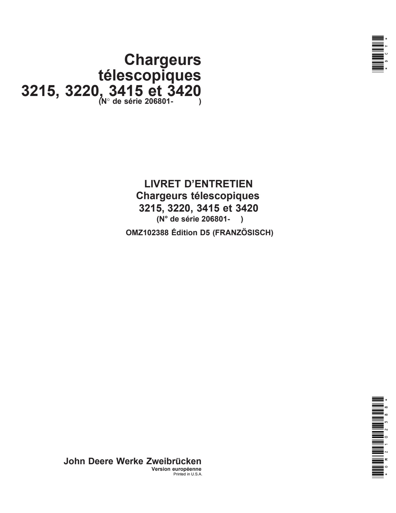 John Deere 3215 3220 3415 3420 Telehandler Operator Manual OMZ102388 FR 1 John Deere 3215 3220 3415 3420 Telehandler Operator Manual OMZ102388 FR