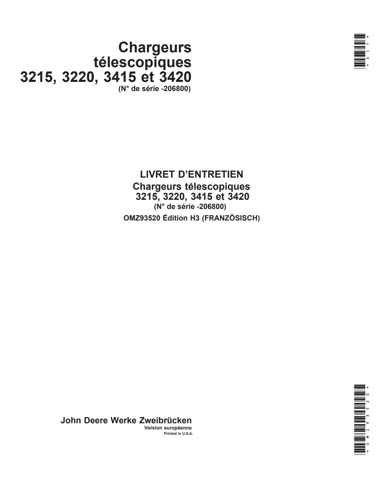 John Deere 3215 3220 3415 3420 Telehandler Operator Manual OMZ93520 FR 1 John Deere 3215 3220 3415 3420 Telehandler Operator Manual OMZ93520 FR