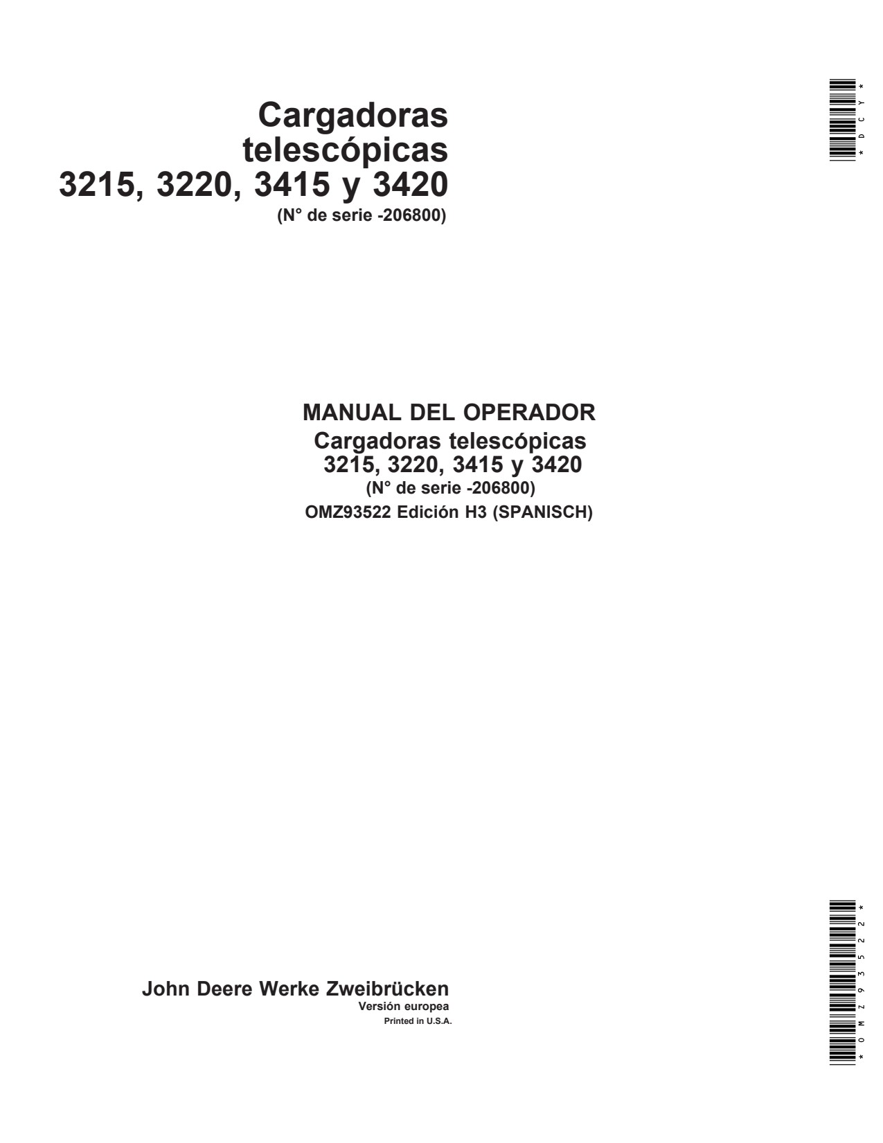 John Deere 3215 3220 3415 3420 Telehandler Operator Manual OMZ93522 ES 1 John Deere 3215 3220 3415 3420 Telehandler Operator Manual OMZ93522 ES