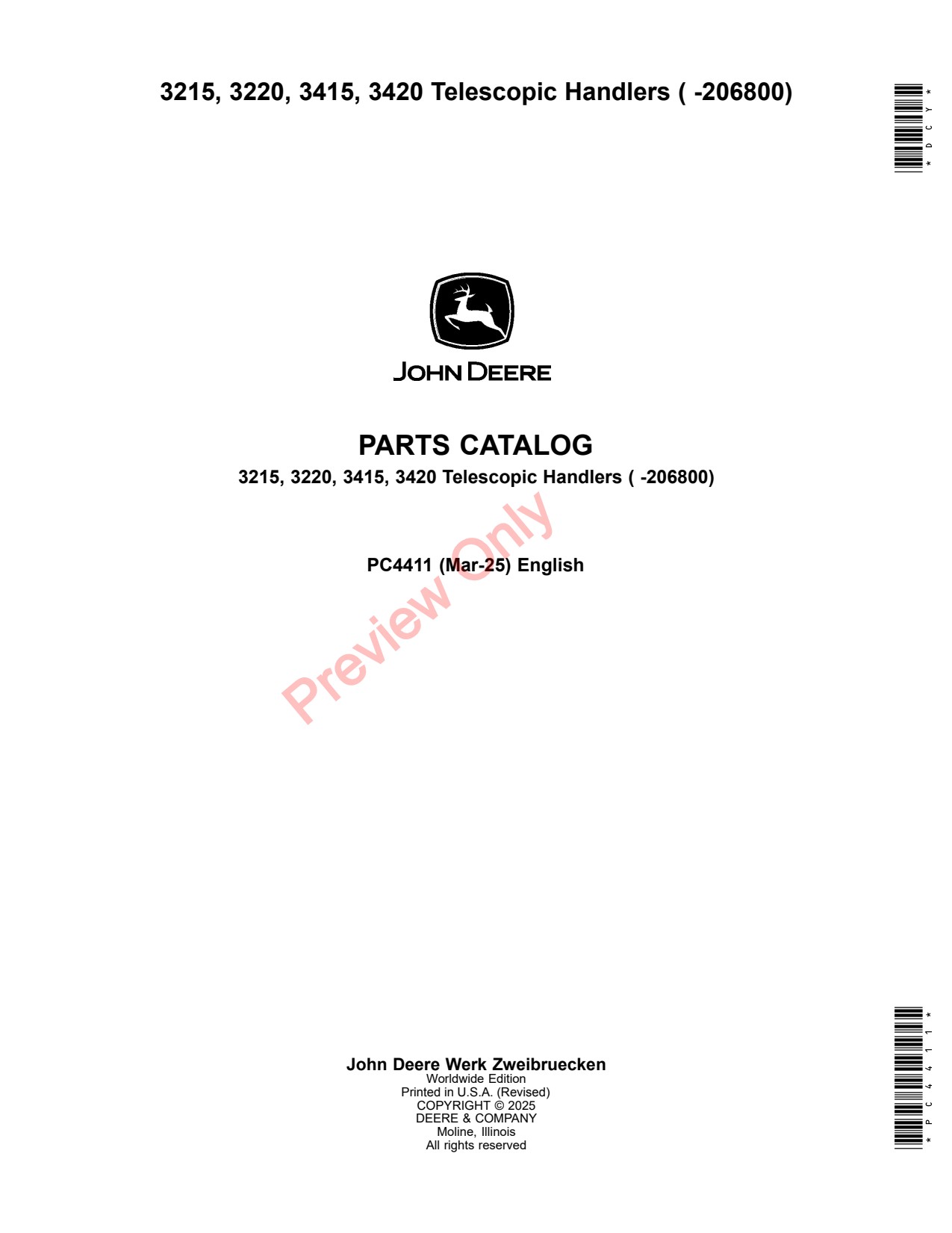 John Deere 3215 3220 3415 3420 Telehandler Parts Catalog PC4411 1 John Deere 3215 3220 3415 3420 Telehandler Parts Catalog PC4411