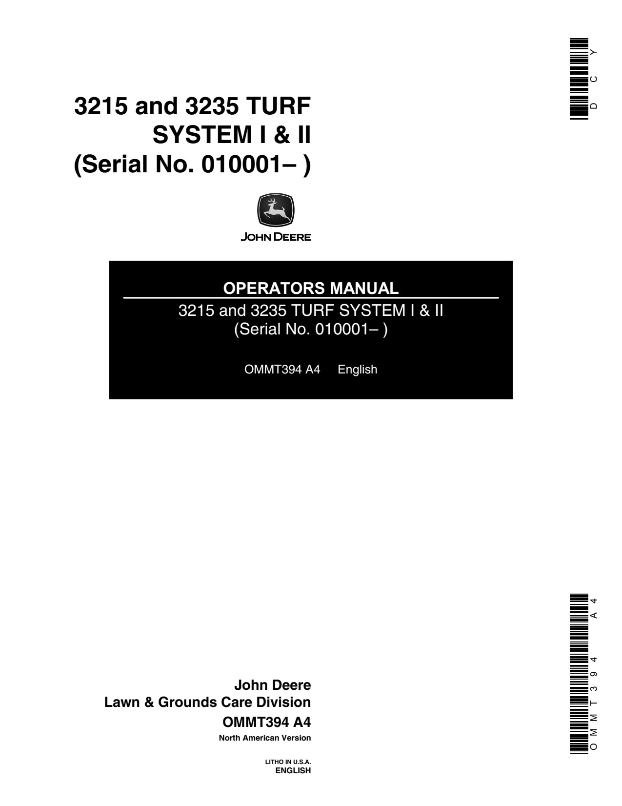John Deere 3215 3235 Lightweight Fairway Mower Operator Manual OMMT394 1 John Deere 3215 3235 Lightweight Fairway Mower Operator Manual OMMT394