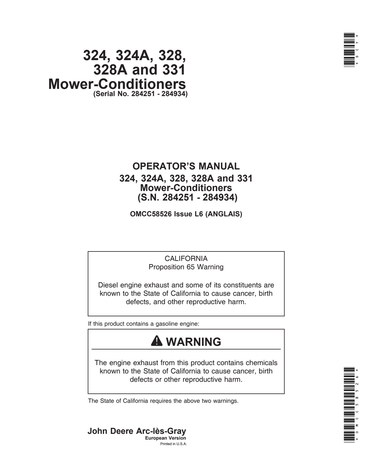 John Deere 324 324A 328 328A 331 Mower Conditioner Operator Manual OMCC58526 1 John Deere 324 324A 328 328A 331 Mower Conditioner Operator Manual OMCC58526
