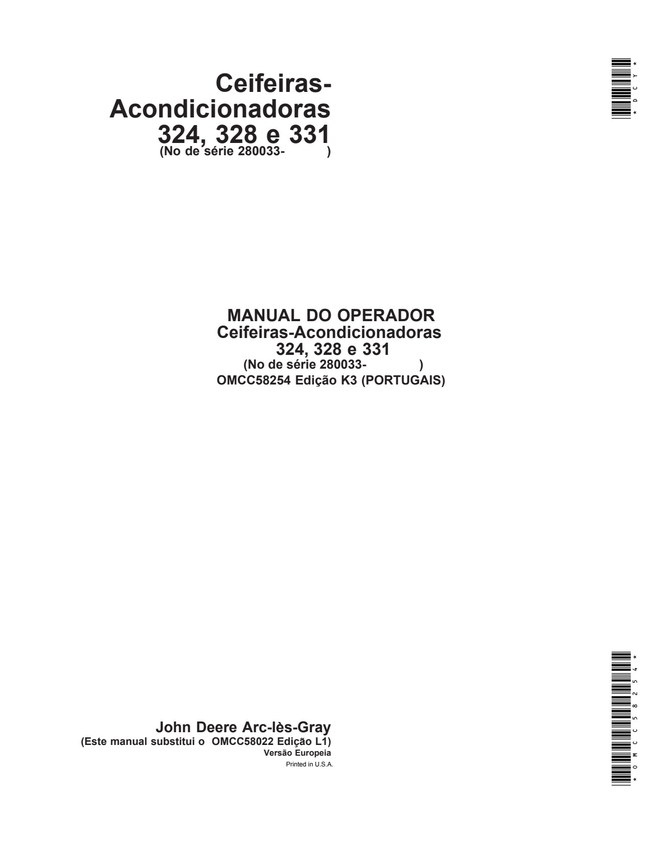 John Deere 324 328 331 Mower Conditioner Operator Manual OMCC58254 PT 1 John Deere 324 328 331 Mower Conditioner Operator Manual OMCC58254 PT