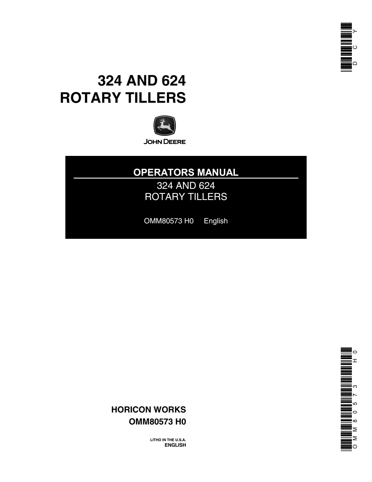 John Deere 324 624 Rotary Tiller Operator Manual OMM80573 1 John Deere 324 624 Rotary Tiller Operator Manual OMM80573