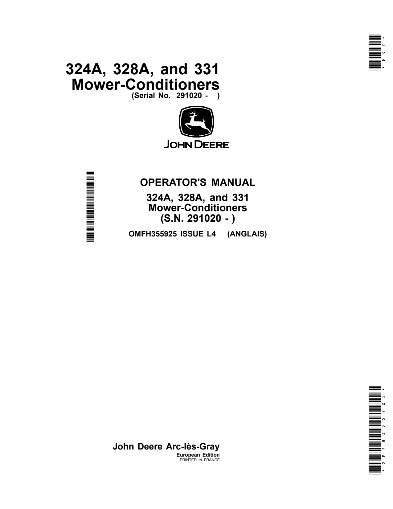 John Deere 331 324A 328A Mower Conditioner Operator Manual OMFH355925 1 John Deere 331 324A 328A Mower Conditioner Operator Manual OMFH355925