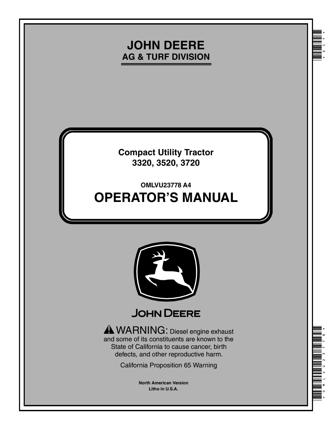 John Deere 3320 to 3720 Compact Utility Tractor Operator Manual OMLVU23778 1 John Deere 3320 to 3720 Compact Utility Tractor Operator Manual OMLVU23778