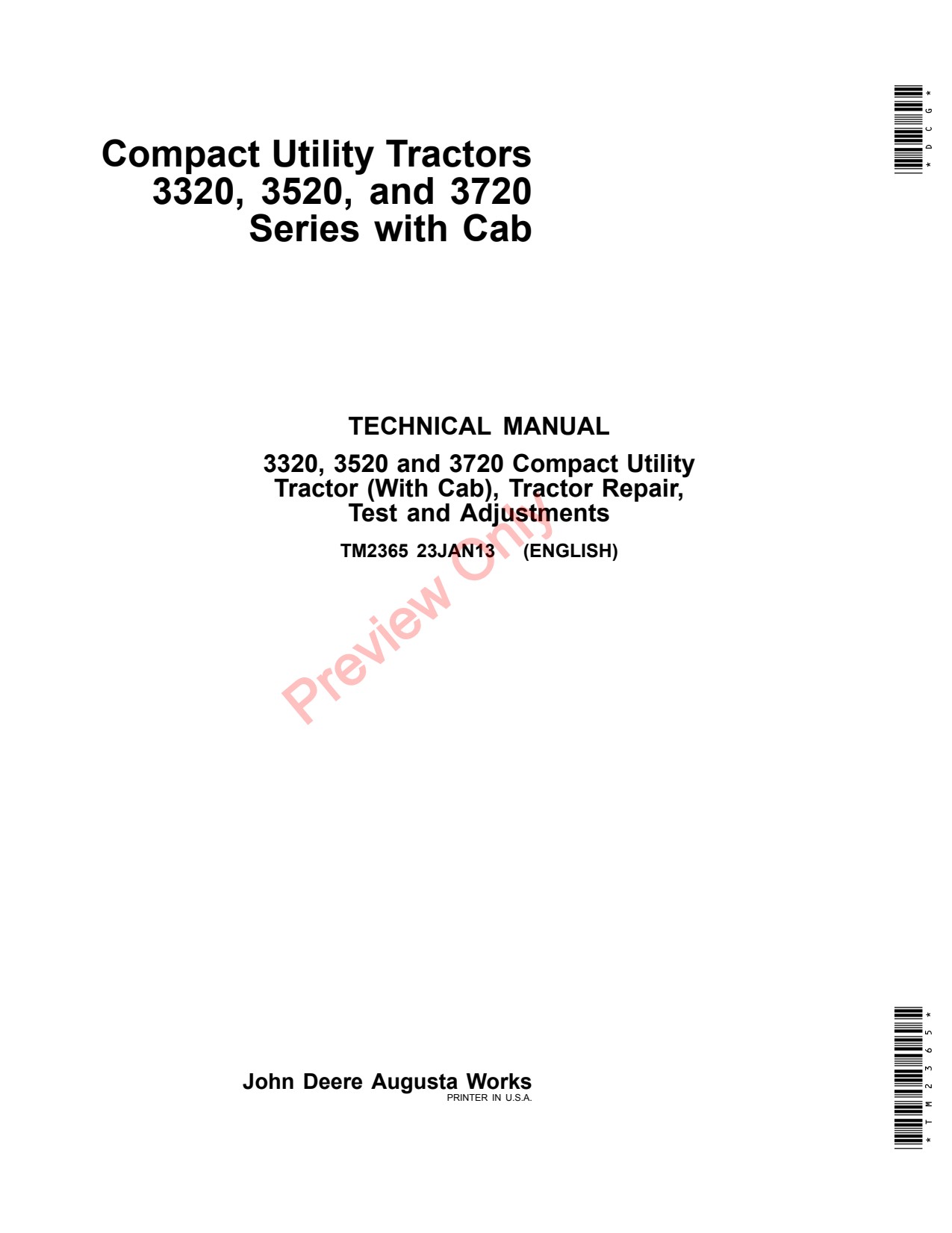 John Deere 3320 to 3720 Compact Utility Tractor Technical Manual TM2365 1 John Deere 3320 to 3720 Compact Utility Tractor Technical Manual TM2365
