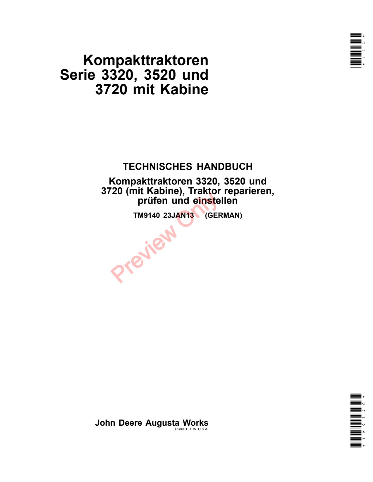 John Deere 3320 to 3720 Compact Utility Tractor Technical Manual TM9140 DE 1 John Deere 3320 to 3720 Compact Utility Tractor Technical Manual TM9140 DE