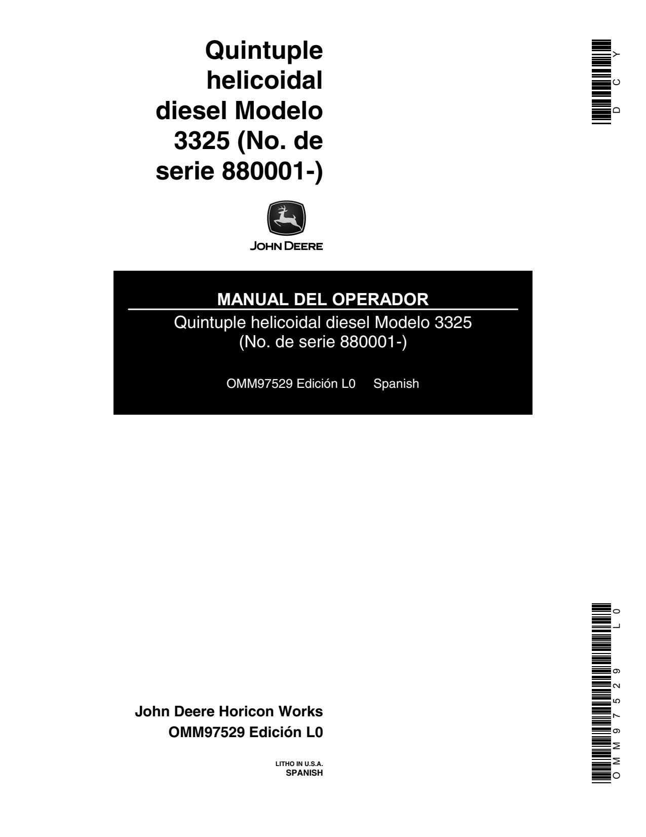 John Deere 3325 Professional Turf Mower Operator's Manual OMM97529 ES 1 John Deere 3325 Professional Turf Mower Operator's Manual OMM97529 ES