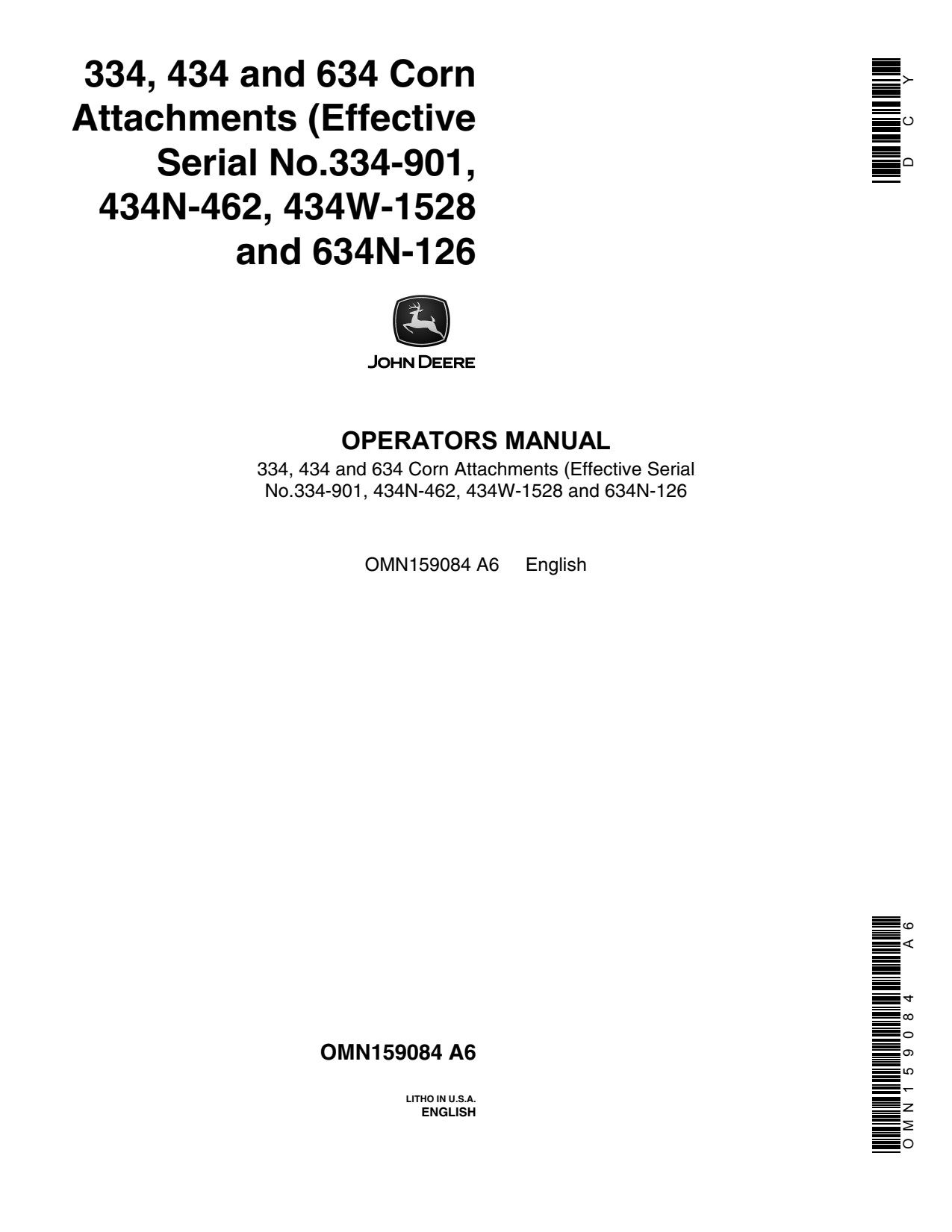 John Deere 334 434 N 634 W Corn Attachment Operator Manual OMN159084 1 John Deere 334 434 N 634 W Corn Attachment Operator Manual OMN159084
