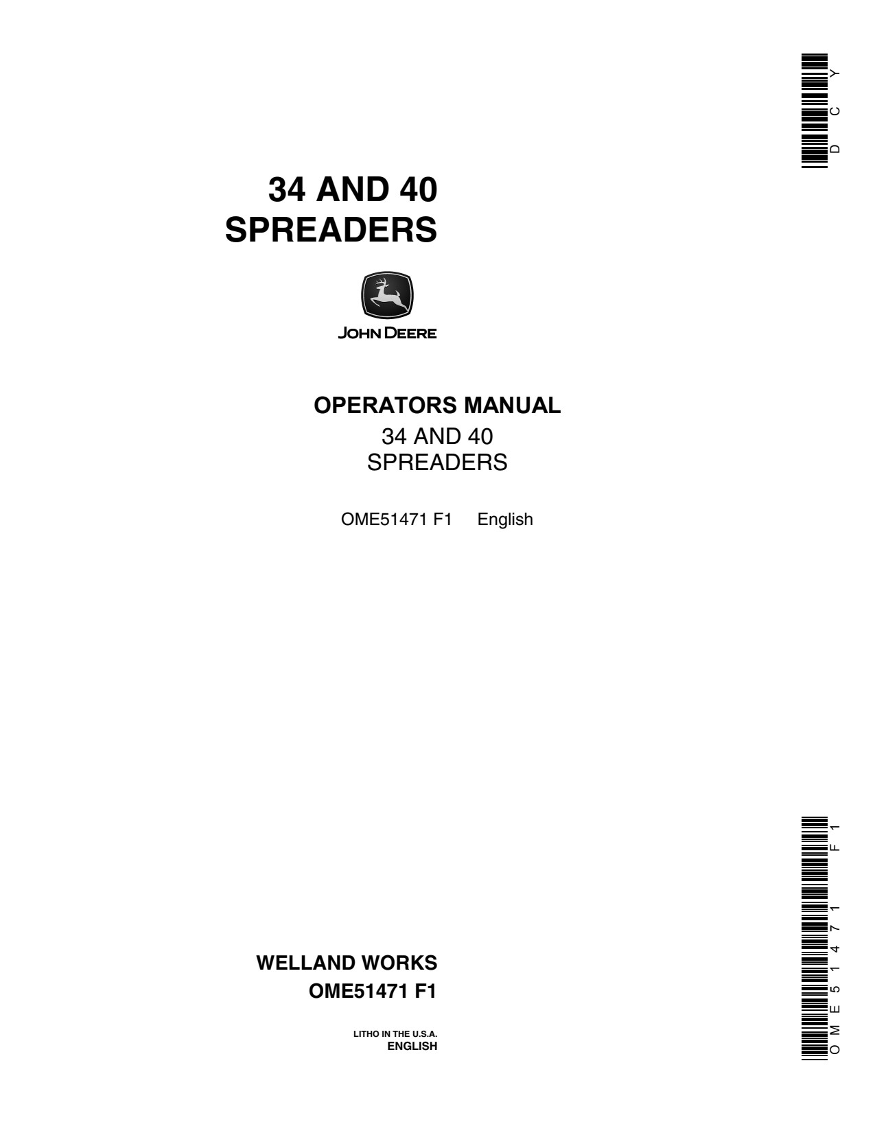 John Deere 34 40 Manure Spreader Operator Manual OME51471 1 John Deere 34 40 Manure Spreader Operator Manual OME51471
