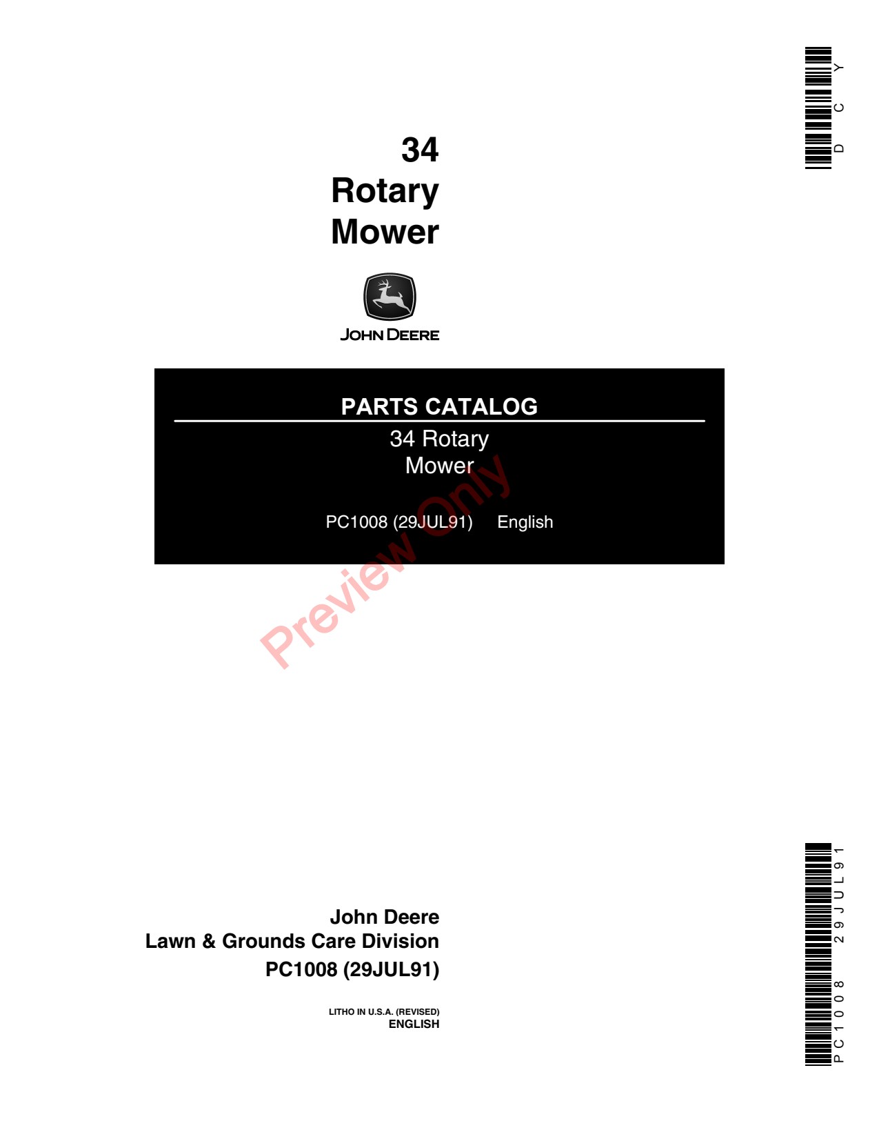 John Deere 34 Inch 100 60 70 Rotary Mower Parts Catalog PC1008 1 John Deere 34 Inch 100 60 70 Rotary Mower Parts Catalog PC1008