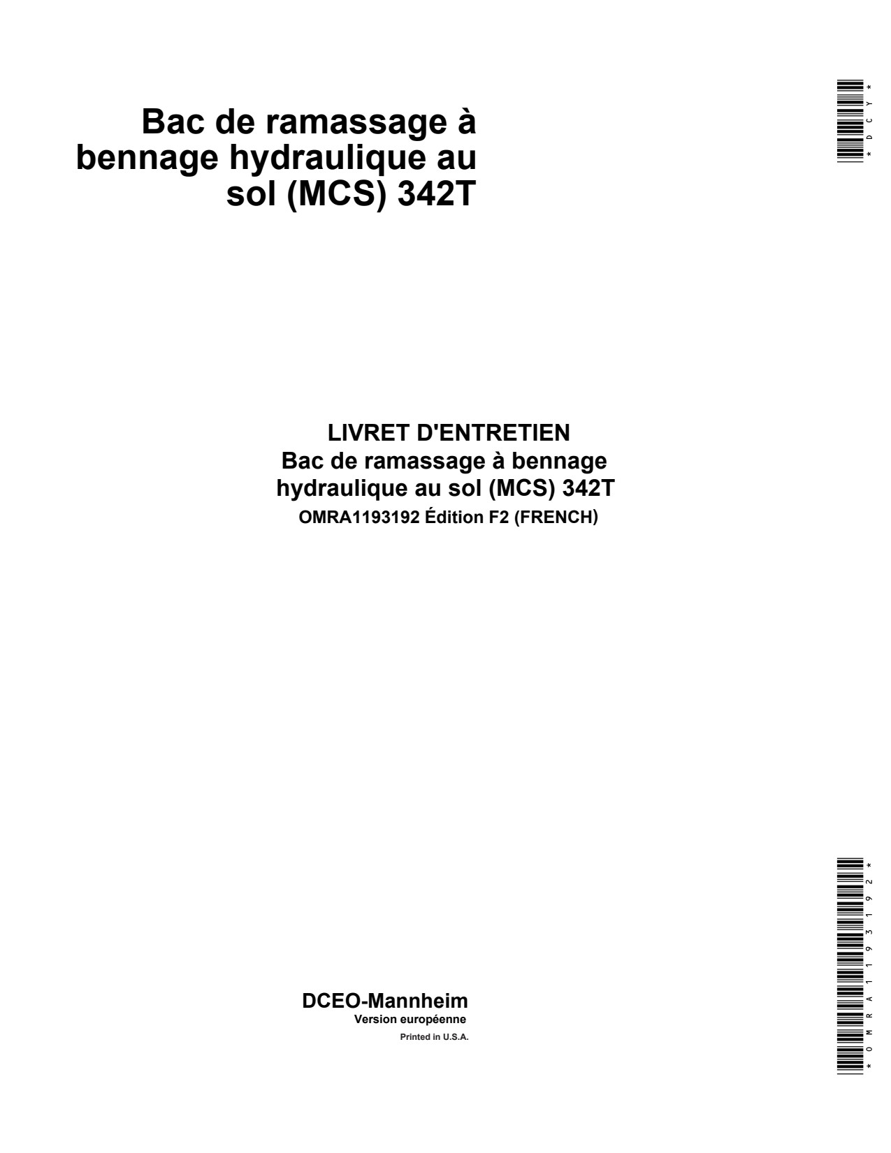 John Deere 342T Material Collection System Operator Manual OMRA1193192 FR 1 John Deere 342T Material Collection System Operator Manual OMRA1193192 FR