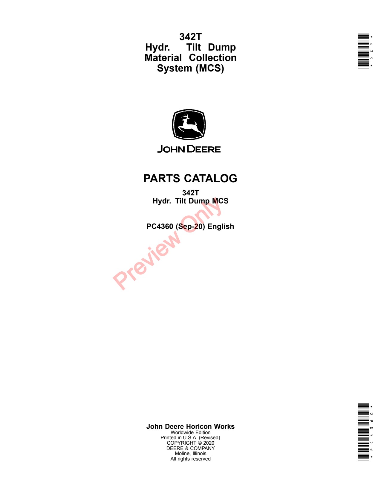 John Deere 342T Tilt Dump Material Collection System Parts Catalog PC4360 1 John Deere 342T Tilt Dump Material Collection System Parts Catalog PC4360