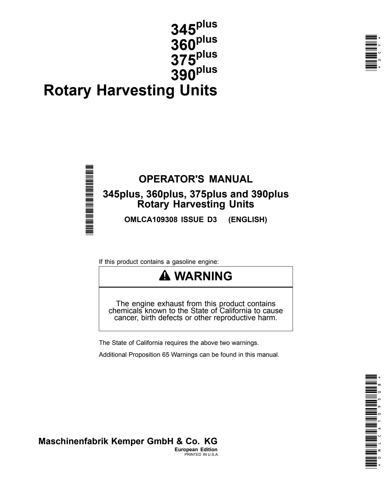 John Deere 345plus 360plus 375plus 390plus Plus Rotary Harvesting Unit Operator Manual OMLCA109308 1 John Deere 345plus 360plus 375plus 390plus Plus Rotary Harvesting Unit Operator Manual OMLCA109308