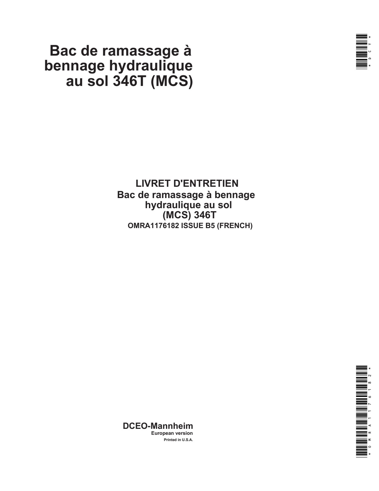 John Deere 346T Material Collection System Operator Manual OMRA1176182 FR 1 John Deere 346T Material Collection System Operator Manual OMRA1176182 FR