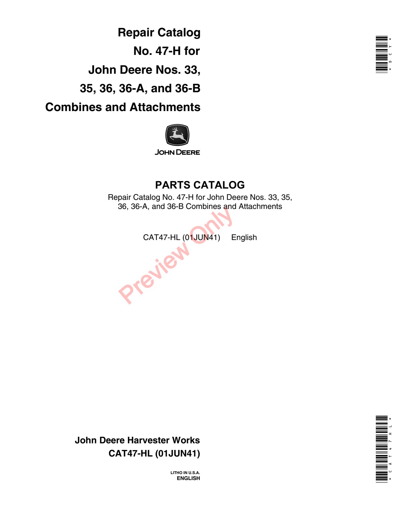 John Deere 35 36 36A 36B 33 Attachment Parts Catalog CAT47HL 1 John Deere 35 36 36A 36B 33 Attachment Parts Catalog CAT47HL