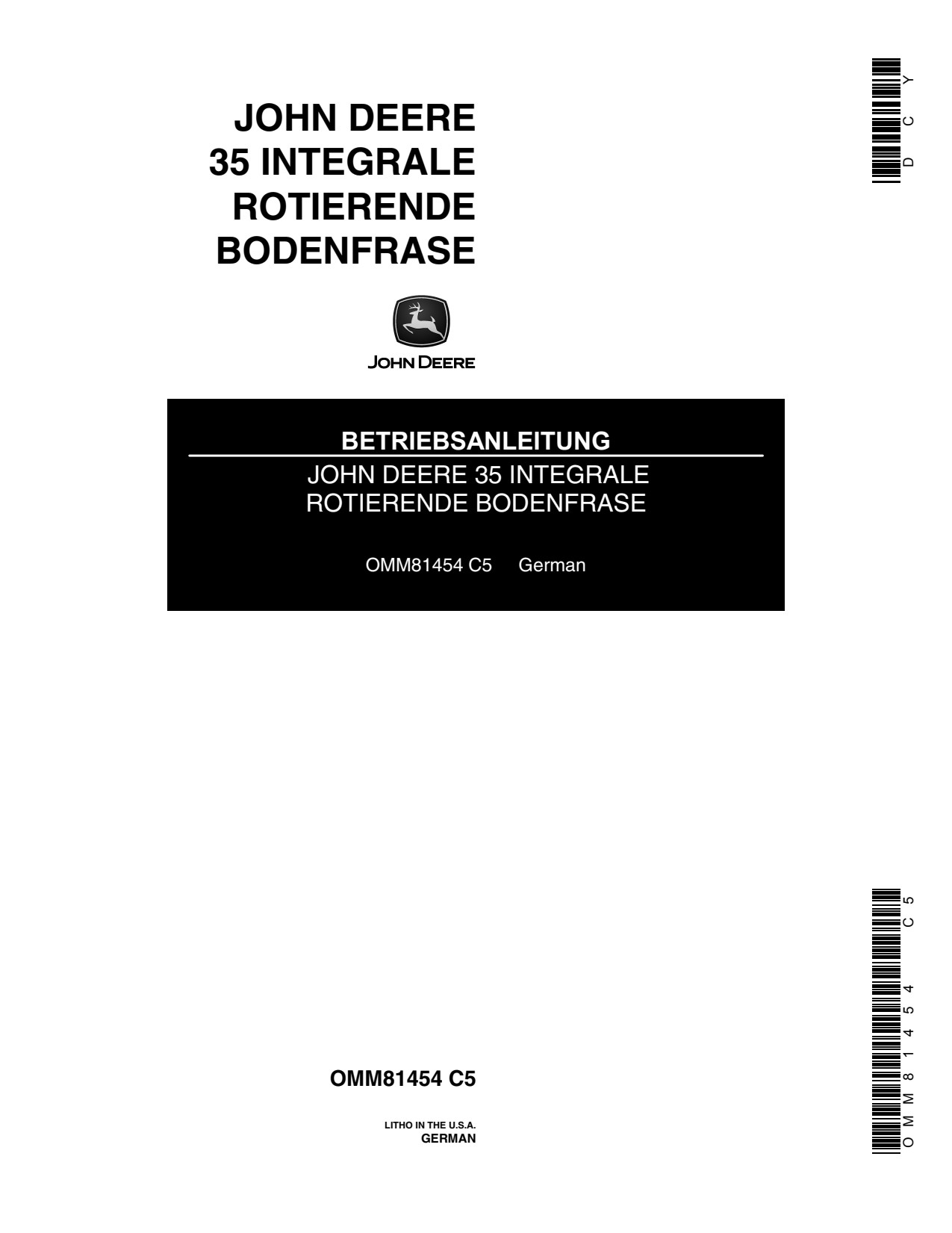 John Deere 35 Integral Rotary Tiller Operator Manual OMM81454 DE 1 John Deere 35 Integral Rotary Tiller Operator Manual OMM81454 DE