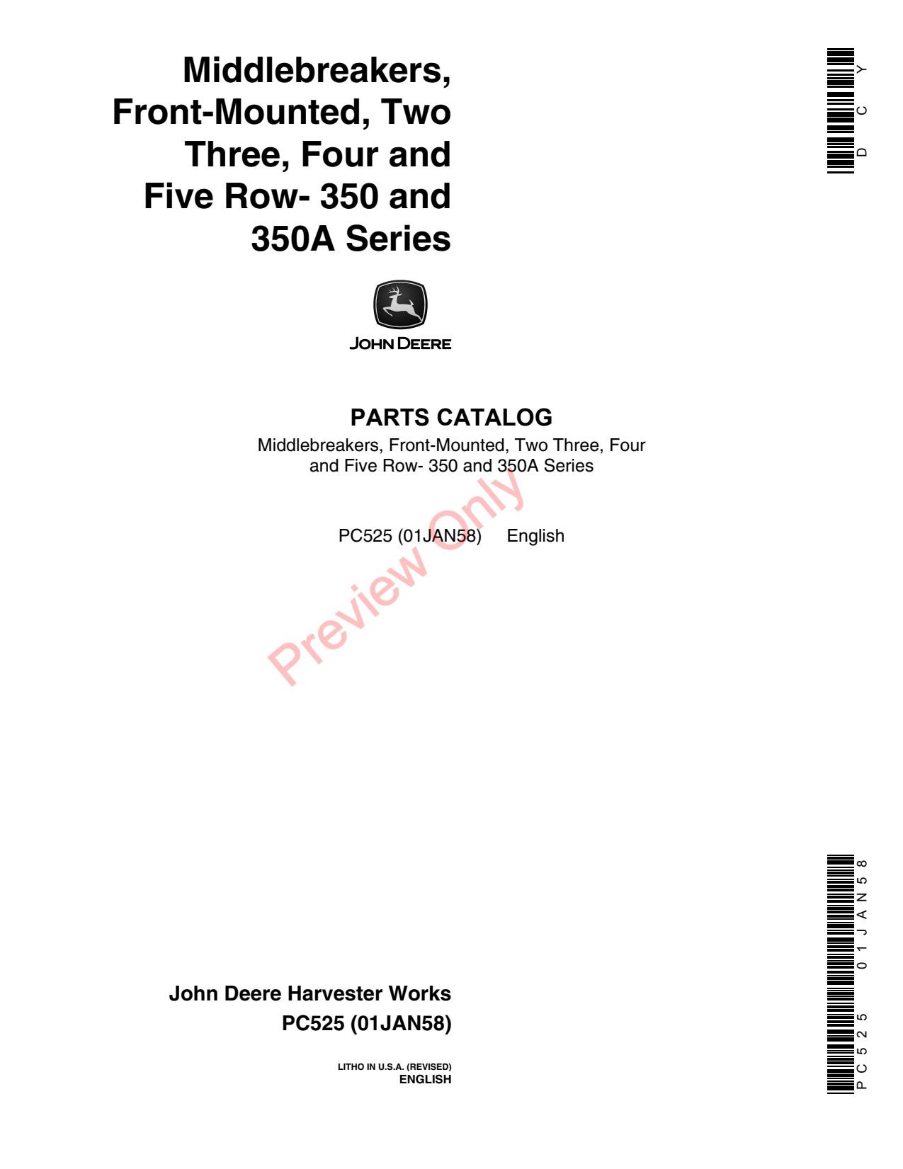 John Deere 350 350A Lister Parts Catalog PC525