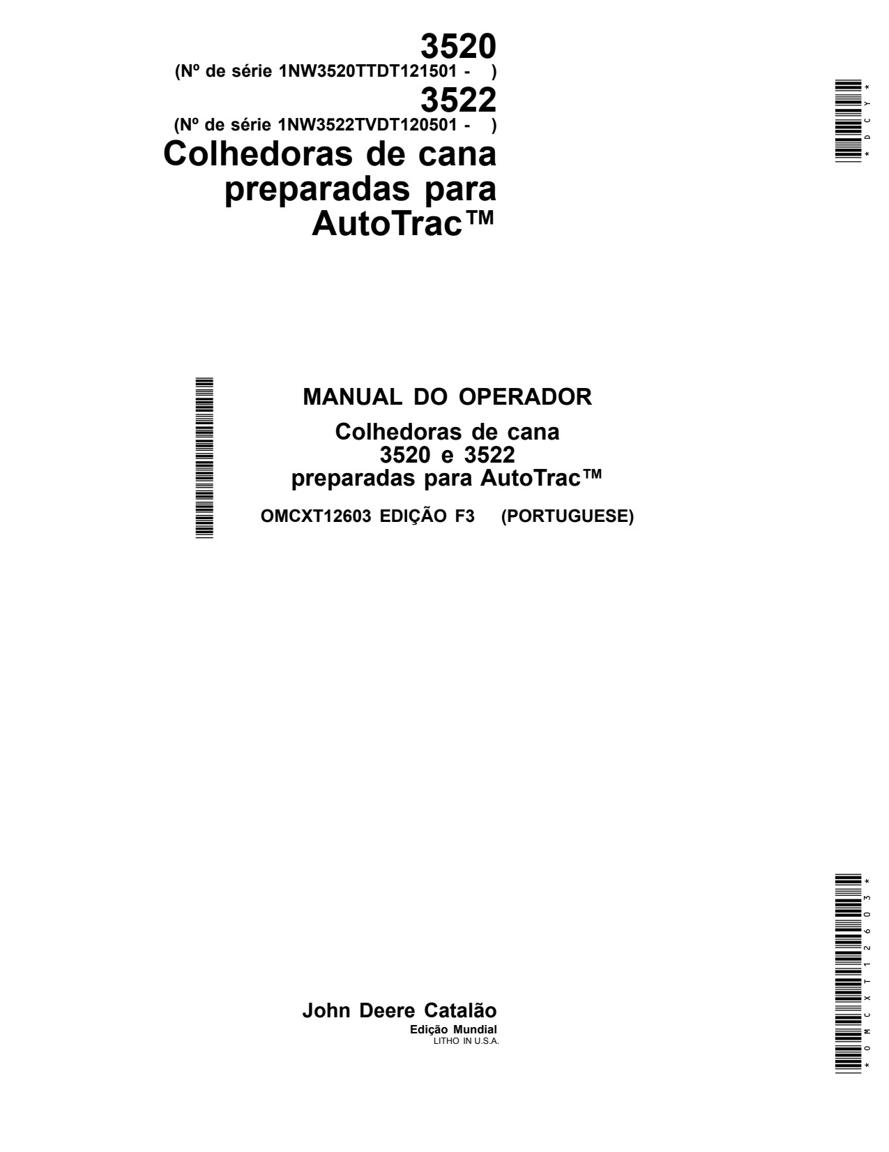 John Deere 3520 3522 Sugar Cane Harvester Operator Manual OMCXT12603 PT 1 John Deere 3520 3522 Sugar Cane Harvester Operator Manual OMCXT12603 PT