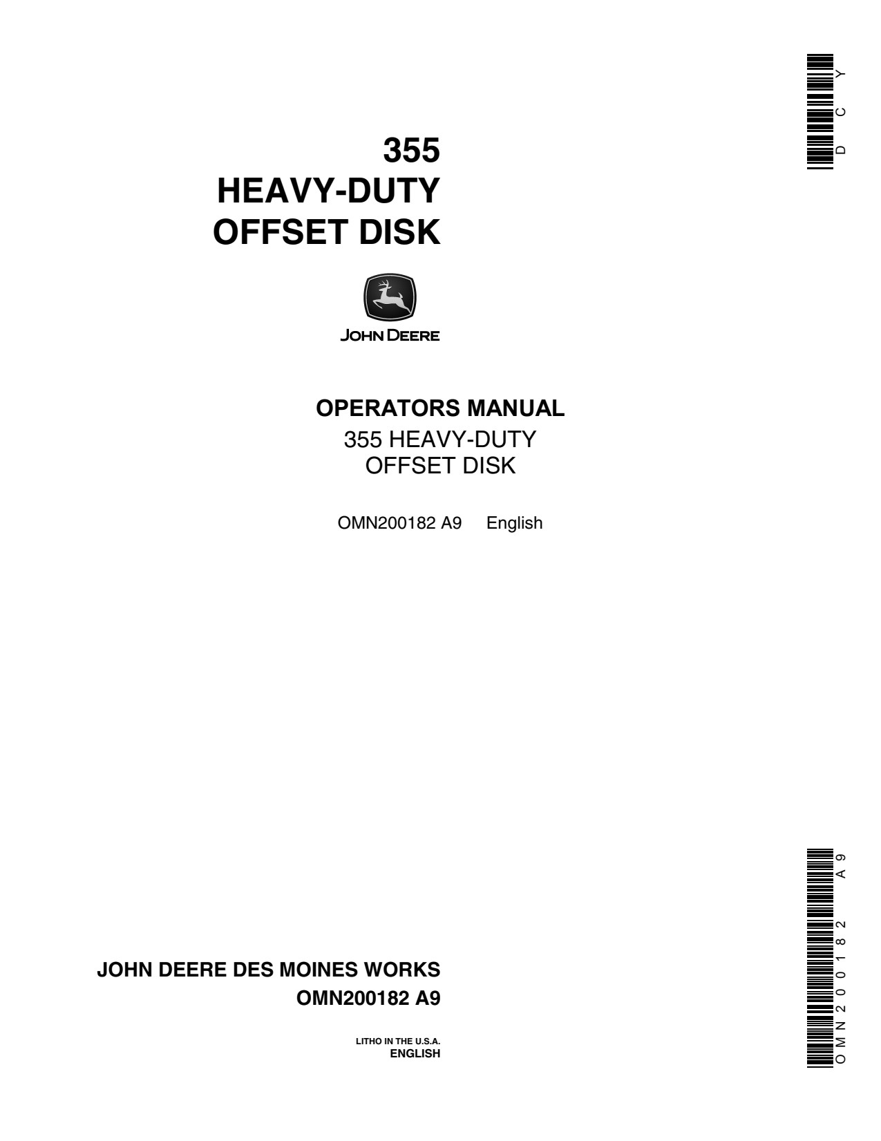 John Deere 355 Heavy-duty Offset Disk Operator Manual OMN200182 1 John Deere 355 Heavy-duty Offset Disk Operator Manual OMN200182